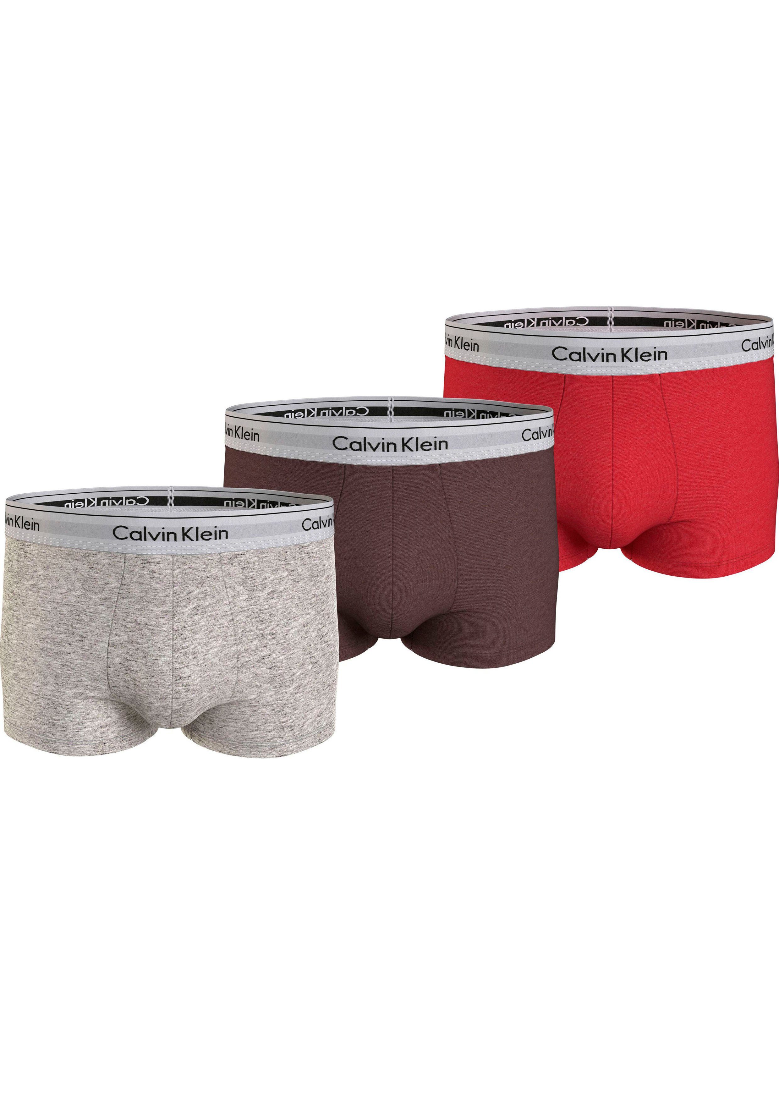 Calvin Klein (Packung, Logo-Elastikbund TRUNK Underwear 3er-Pack) mit Trunk 3PK GREY_HEATHER,_DEEP_MAHOGANY,_ROUGE