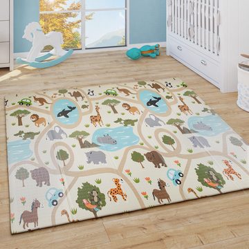 Kinderteppich Spielmatte Teppich Kinderzimmer Bunt Tiere Weltkarte, Paco Home, Rechteckig, Höhe: 5 mm