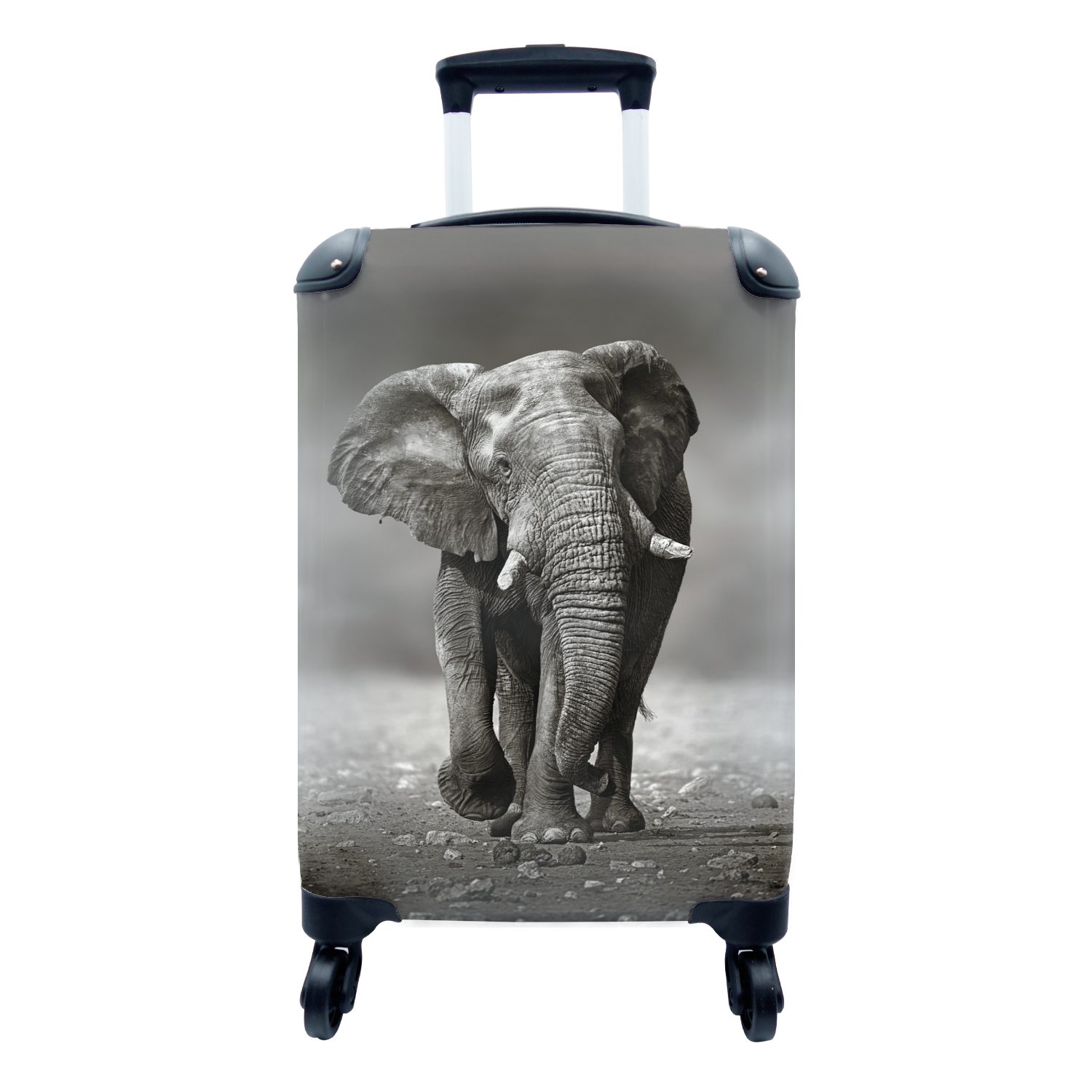 MuchoWow Handgepäckkoffer Elefant - Schwarz - Weiß - Namibia, 4 Rollen, Reisetasche mit rollen, Handgepäck für Ferien, Trolley, Reisekoffer