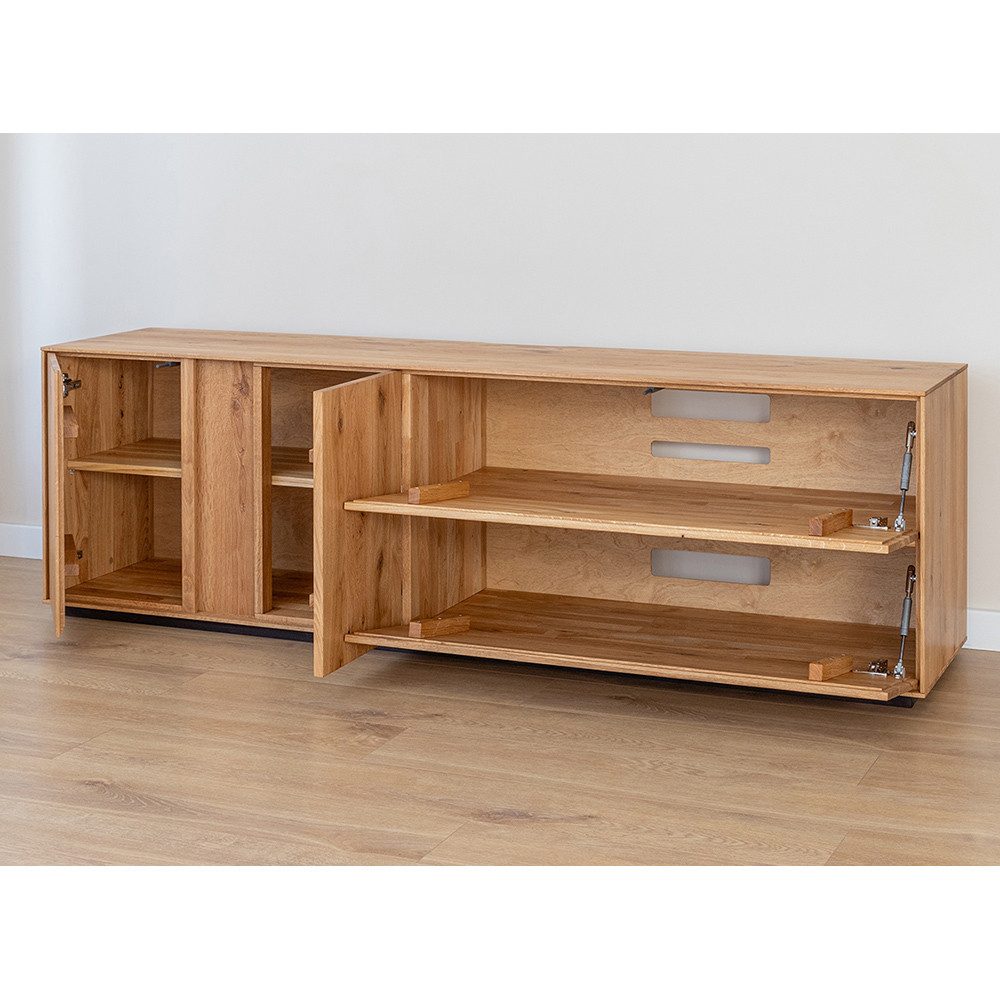 Lomadox Lowboard CARISOLO-163, 185 cm breit in Eiche massiv geölt, montiert, inkl. LED-Beleuchtung