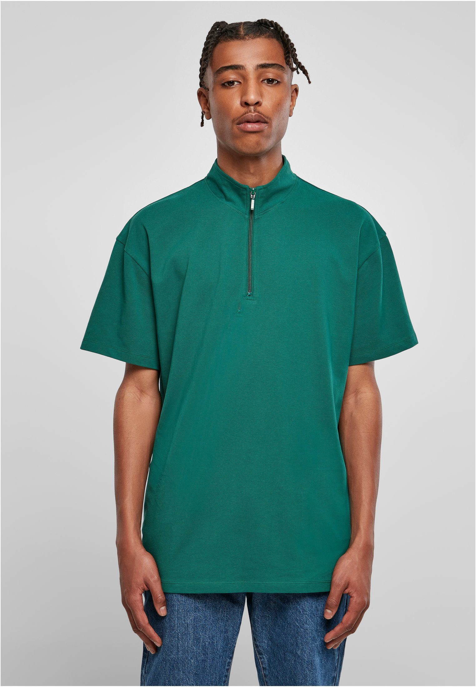 URBAN CLASSICS Kurzarmshirt Herren Boxy Zip Pique Tee (1-tlg) green