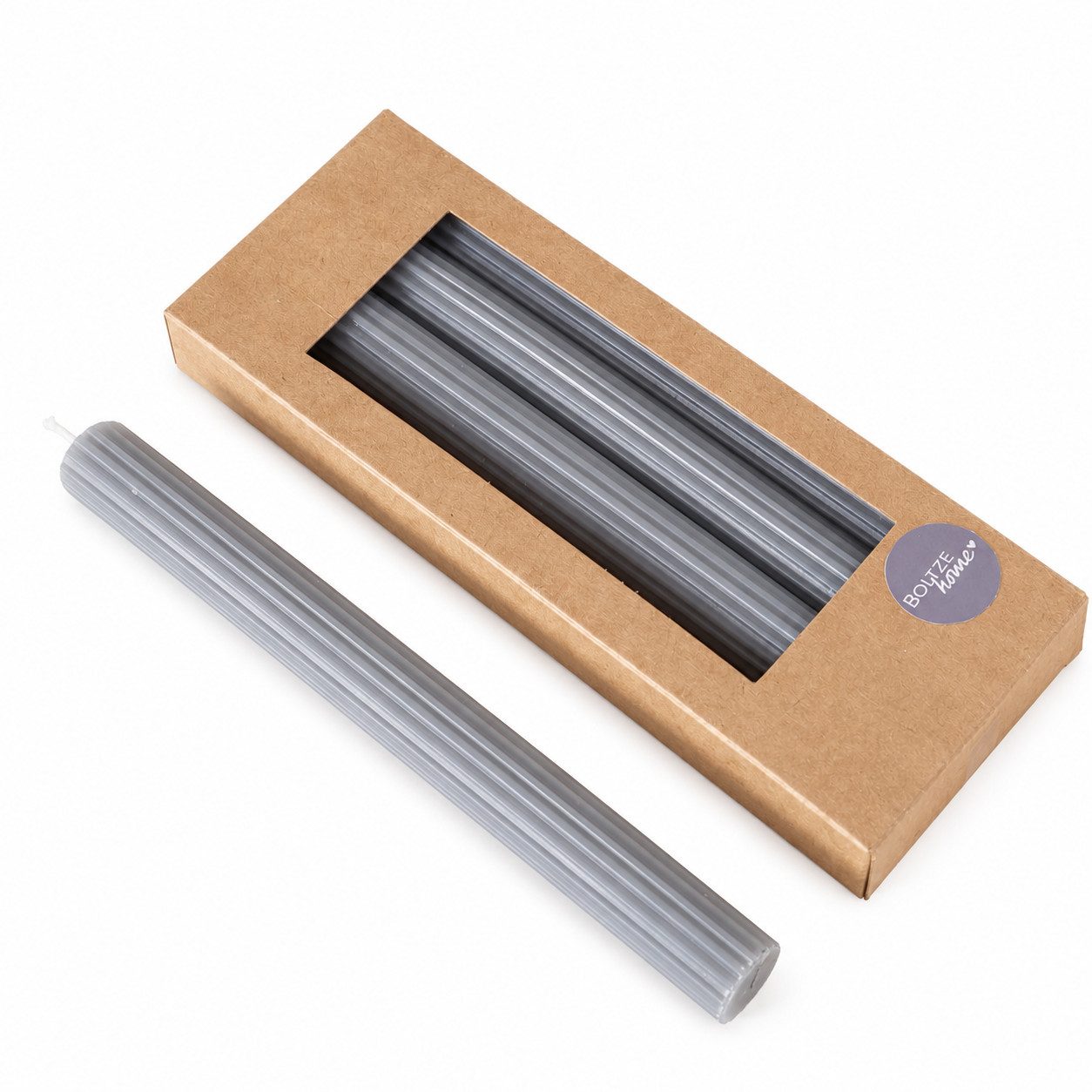 BOLTZE Tafelkerze Stabkerzen Klassik Grau 4er-Set mit Rillen 25 cm