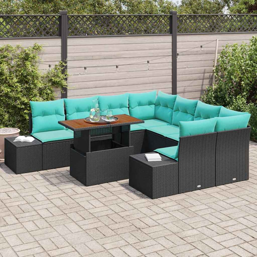 vidaXL Loungesofa Garten Essgruppe 9 stk. 8-Sitzanzahl Schwarz und Teal, 9 Teile