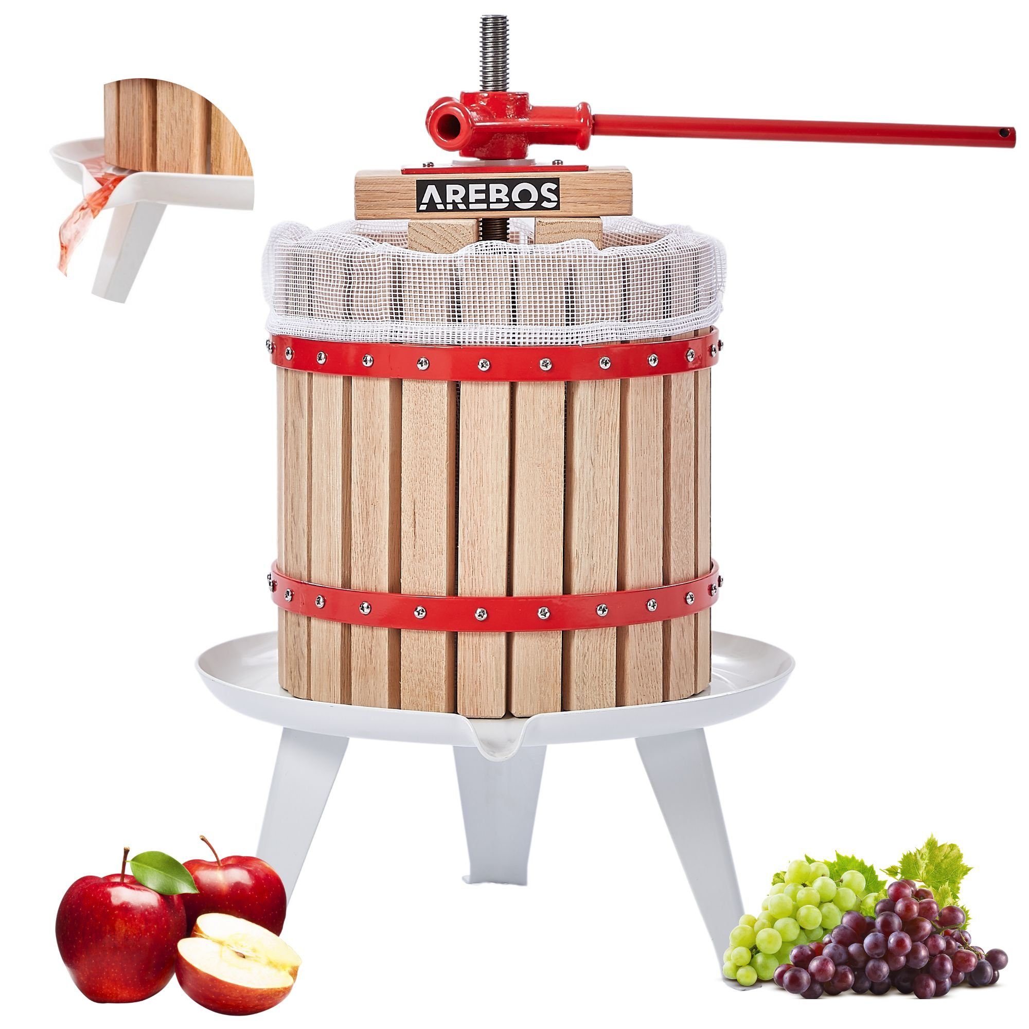 Arebos Entsafter Obstpresse Maischepresse Weinpresse Apfelpresse Fruchtpresse Obstmühle