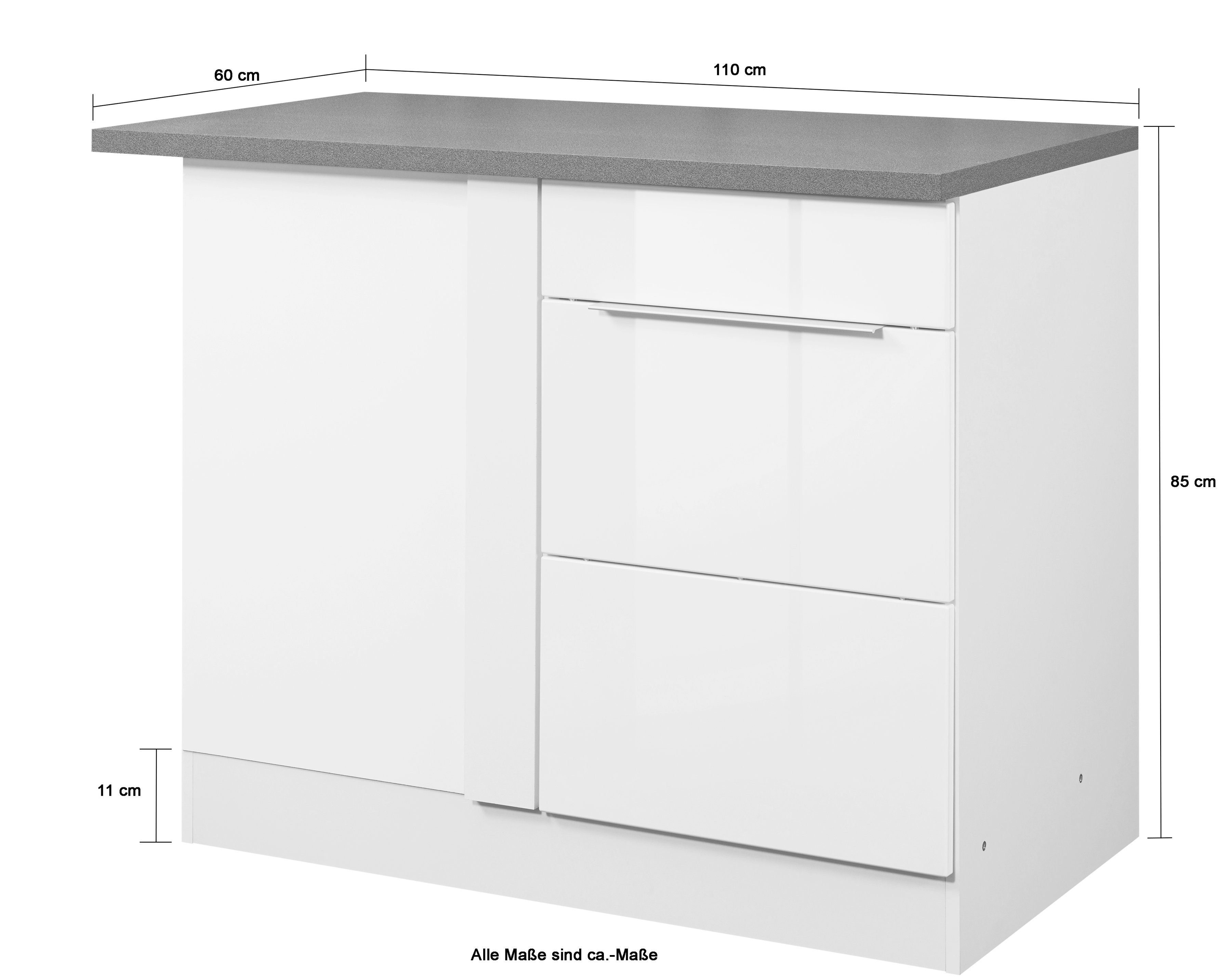 HELD MÖBEL Eckunterschrank Hochglanz/eichefarben schwarz Ecke Stauraum Brindisi praktischer in der