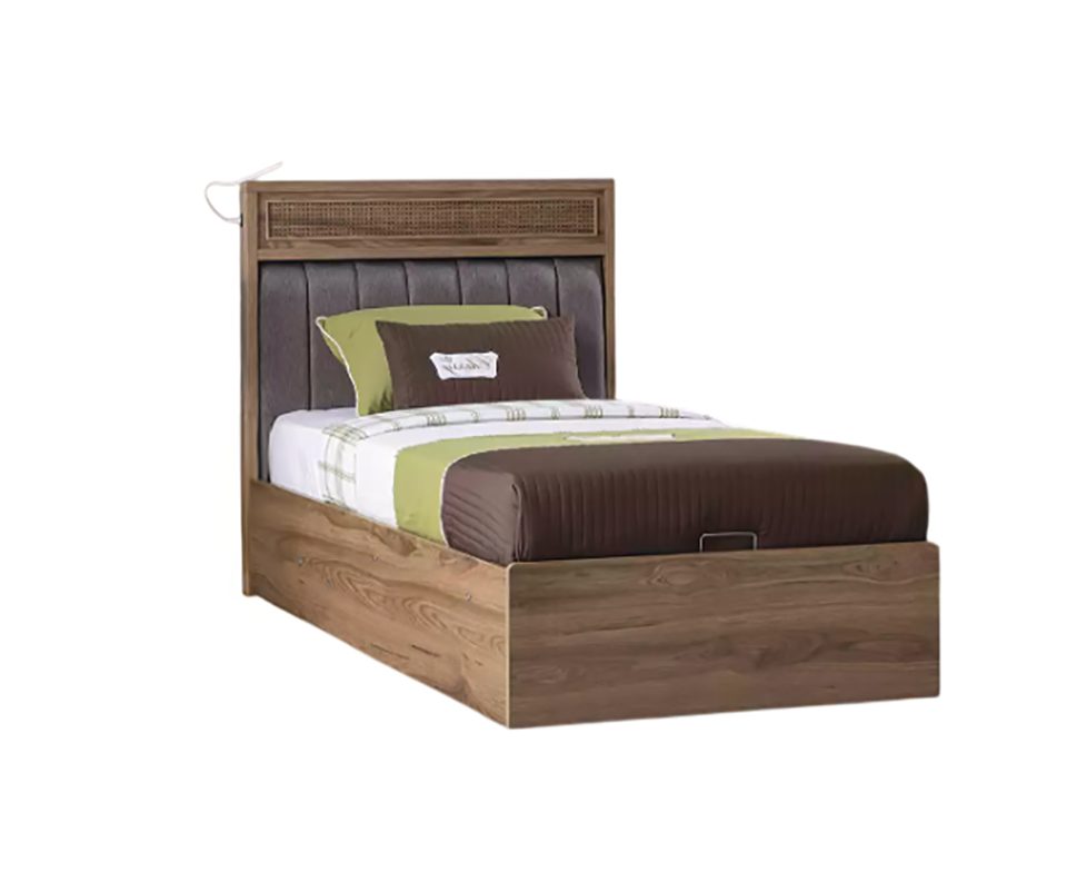 Xlmoebel Jugendbett Luxuriöses Jugendbett aus braunem Holz mit integriertem Bettkasten. (1-tlg., Bett), Hergestellt in Europa