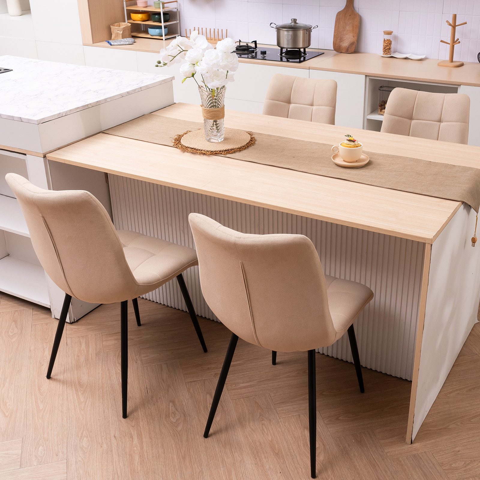 HOMAVO Esszimmerstuhl Stuhlset 4 Stick in Kunstleder und Stoff-gepolstert, modern (4er-Set), Modernes Design, EN12520 geprüft, für Esszimmer/Arbeitszimmer geeignet