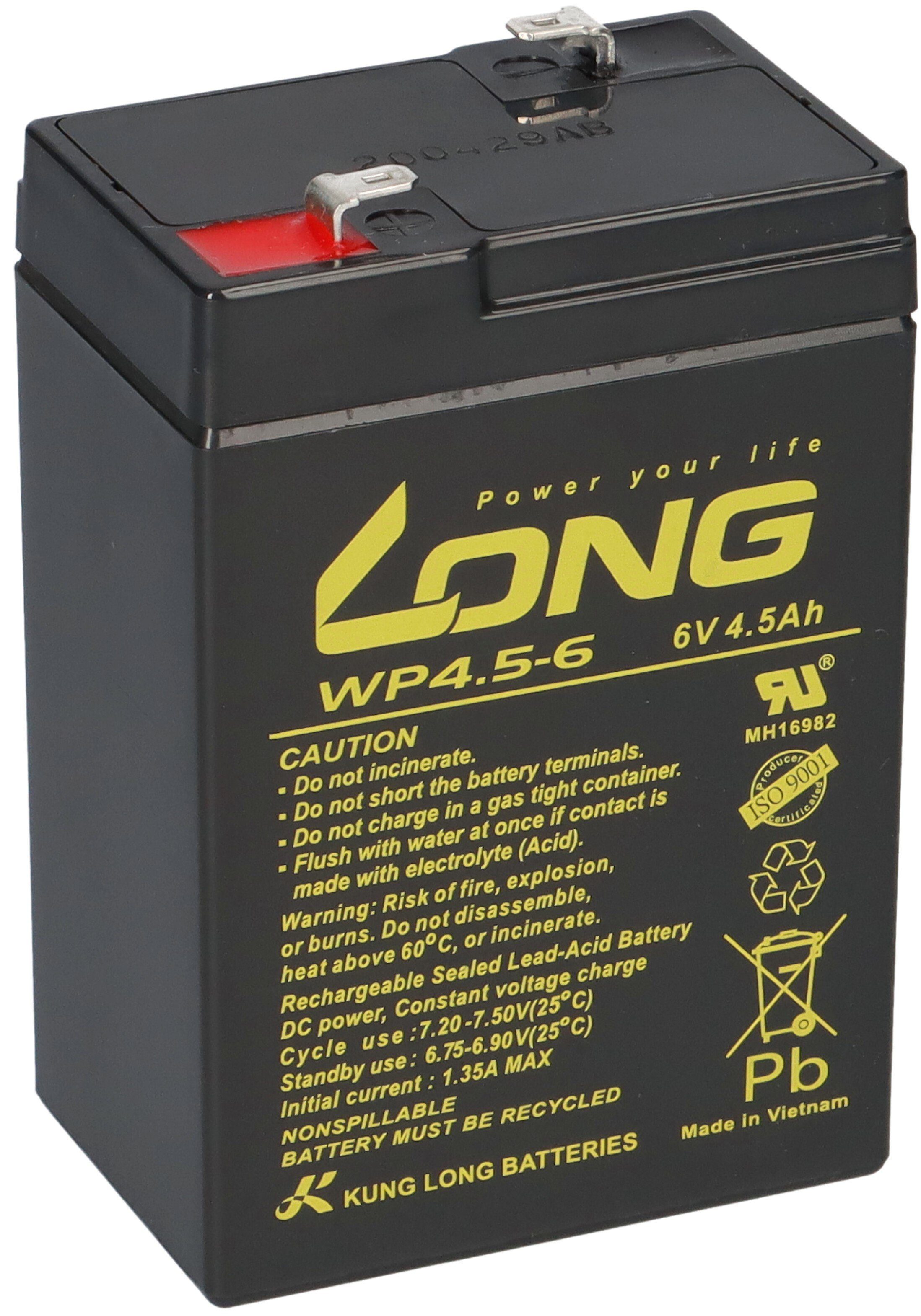 Kung Long Akku 4,5Ah 6V kompatibel 3-FM-4 20HR 3 FM 4 3FM4 AGM Blei Batterie Bleiakkus