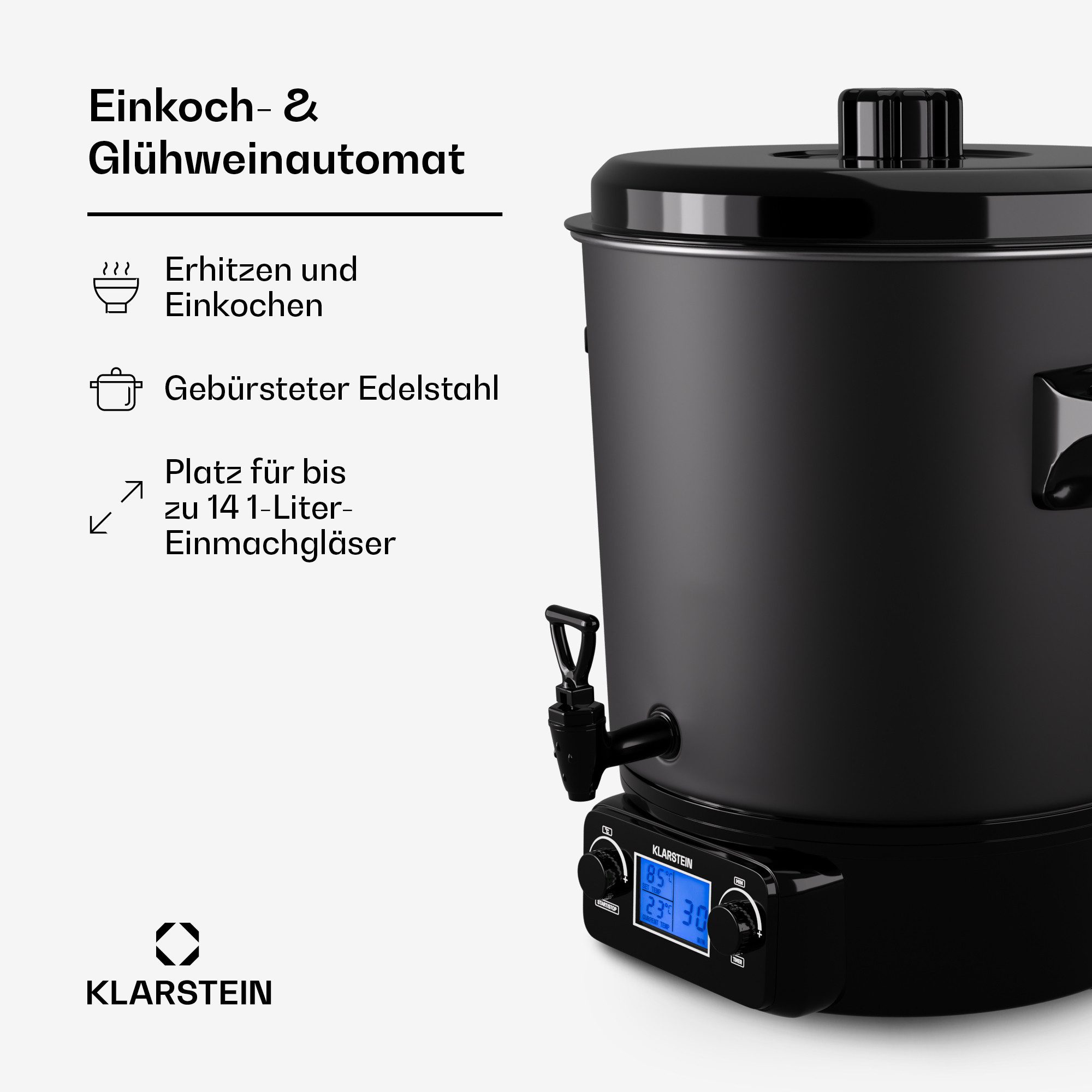 Klarstein Einkoch- und Heißgetränkeautomat Biggie, 2000 W, elektrisch Getränkespender Einkochvollautomat Digital LED