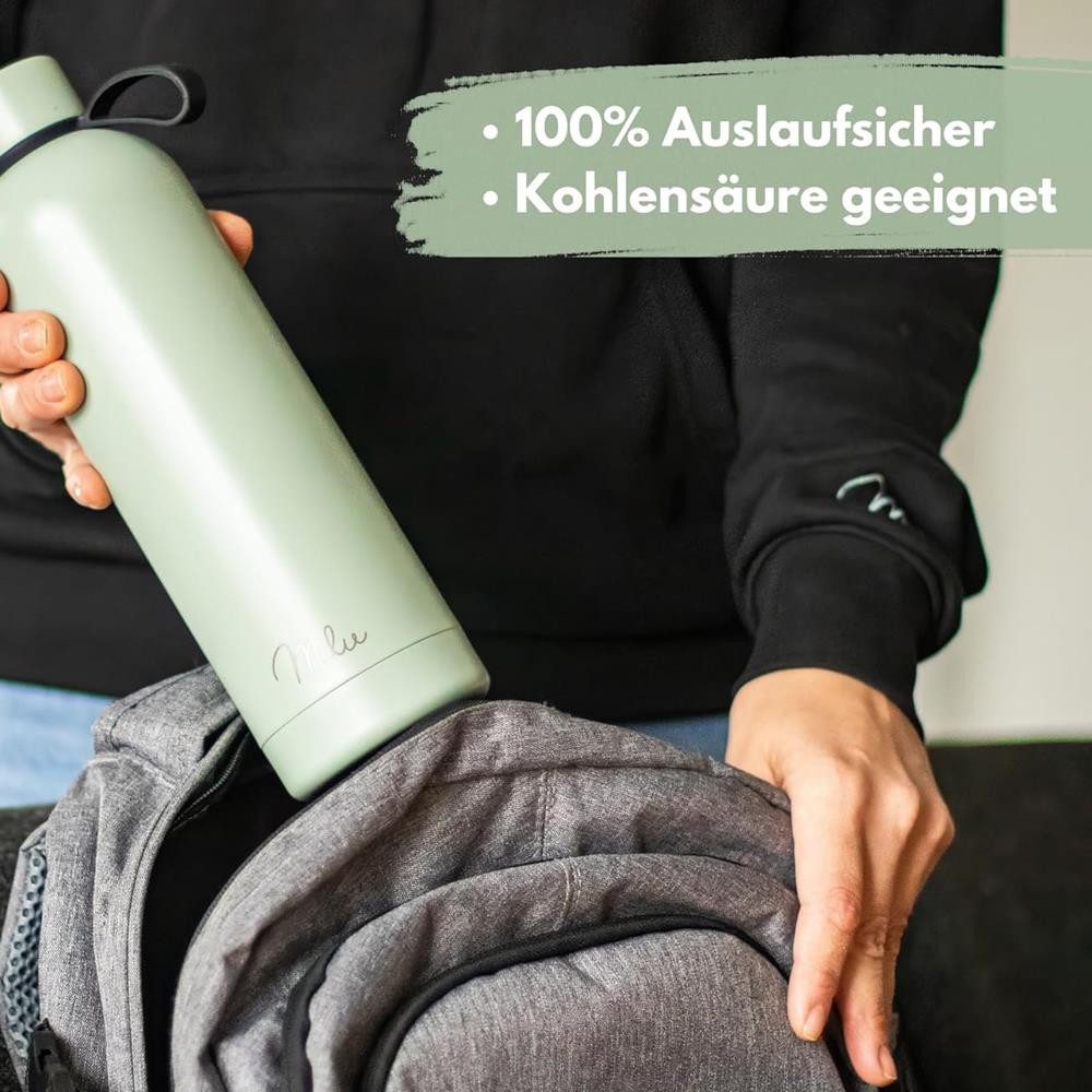 Milu Isolierflasche Isolierflasche aus Edelstahl mit Trageschlaufe, Thermosflasche auslaufsicher