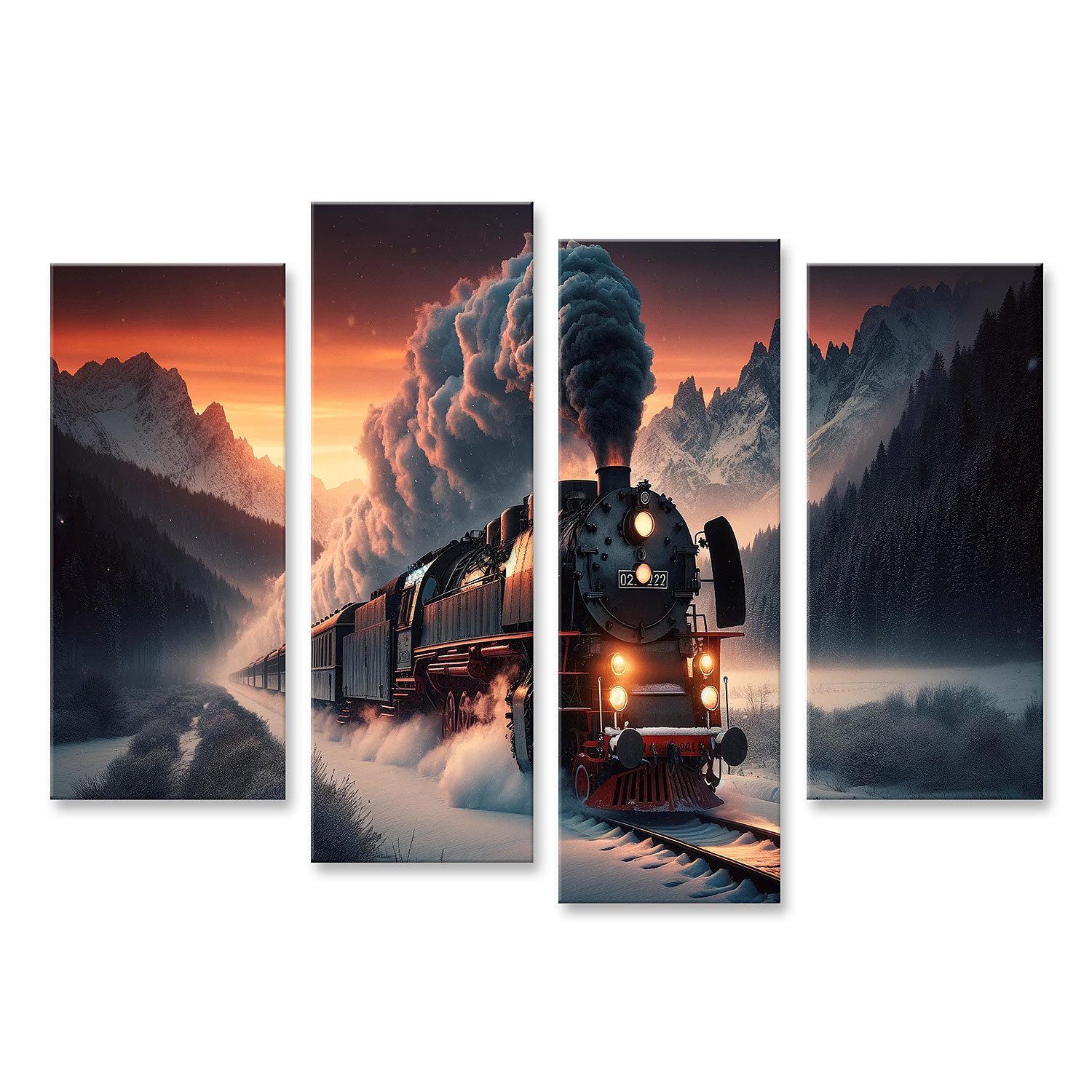 Leinwandbild Alte Dampflok im Schnee für Eisenbahn Fans