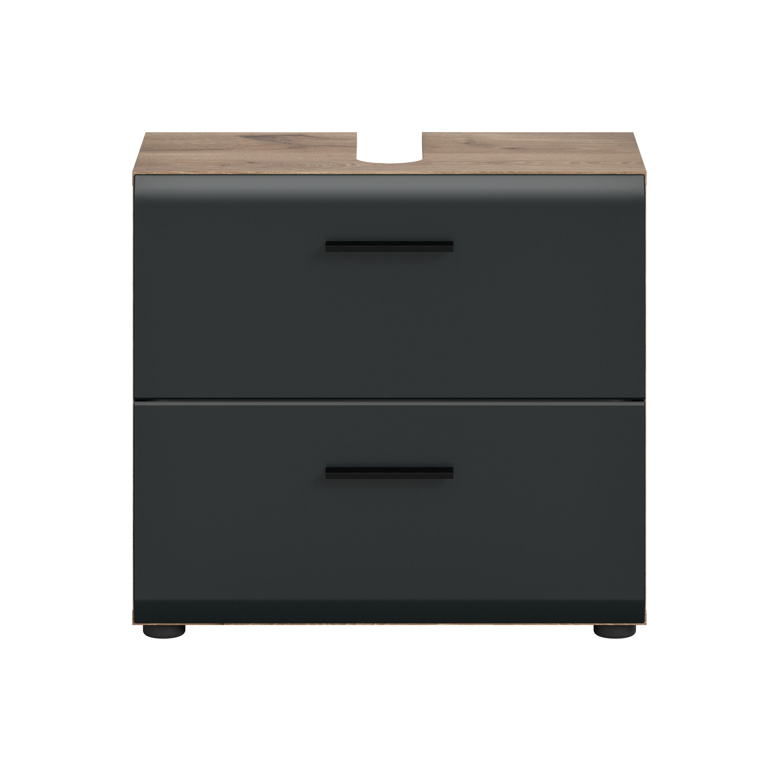 furnling Waschbeckenunterschrank Ivy Nox Oak / Schwarz Matt, 2 Schubladen mit Vollauszug, moderne MDF Front