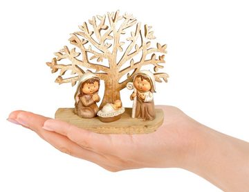 RIFFELMACHER & WEINBERGER Krippe Kinderkrippe mit Baum aus Polyresin 78561, 12 x 10 cm - Weihnachtskrippe Holzoptik Natur (6-tlg)
