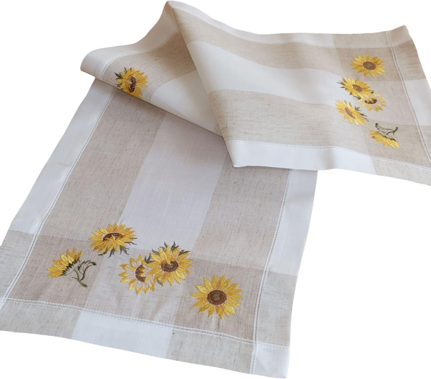 texpot Tischdecke Tischläufer Stickerei Sonnenblumen Frühling Sommer Tischläufer (1-tlg)