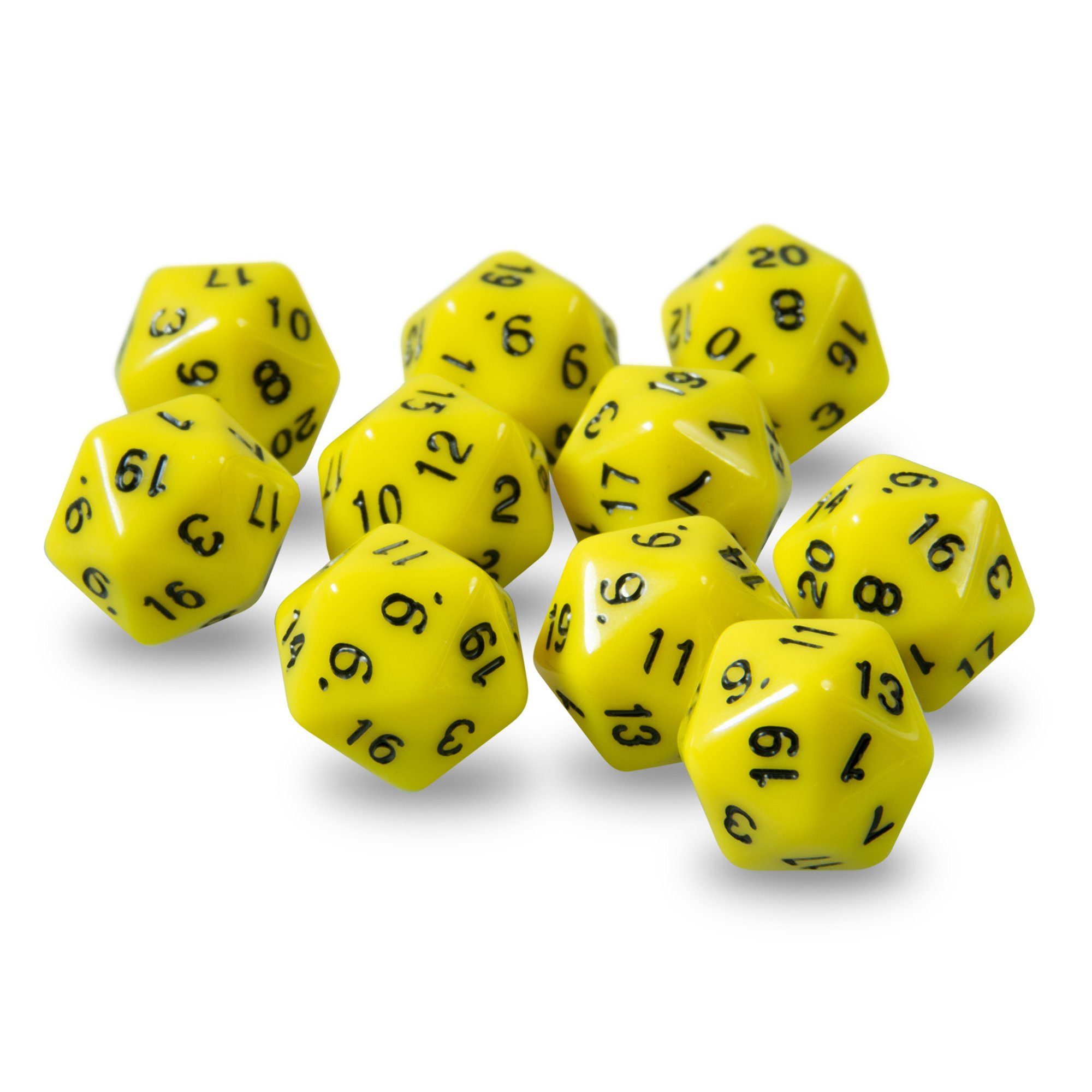 SHIBBY Spielesammlung, 10x und Rollen- W20 für Würfel polyedrische Gelb Tabletopspiele