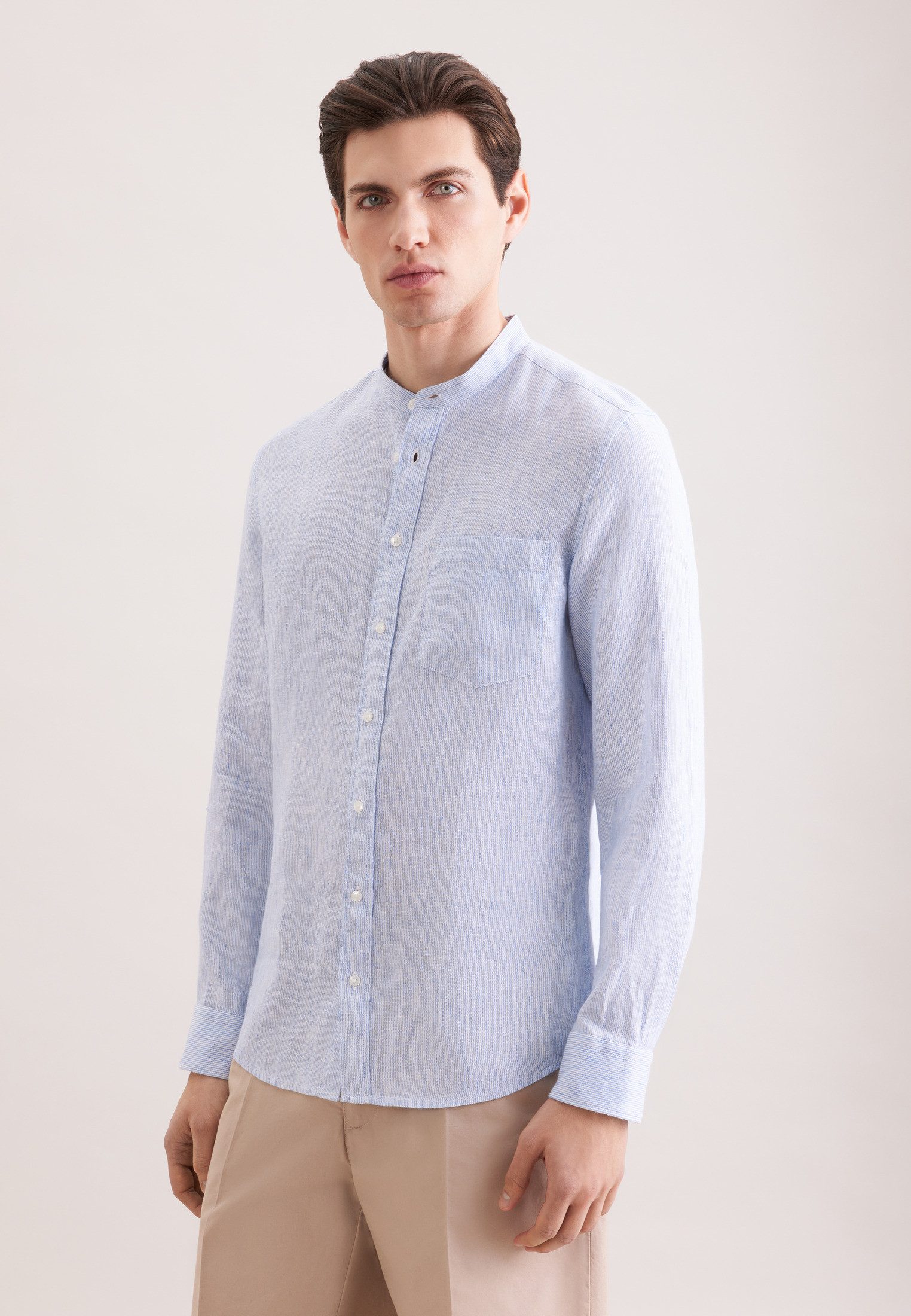 seidensticker Leinenhemd Schwarze Rose Slim 1/1 Stehkragen Gestreift