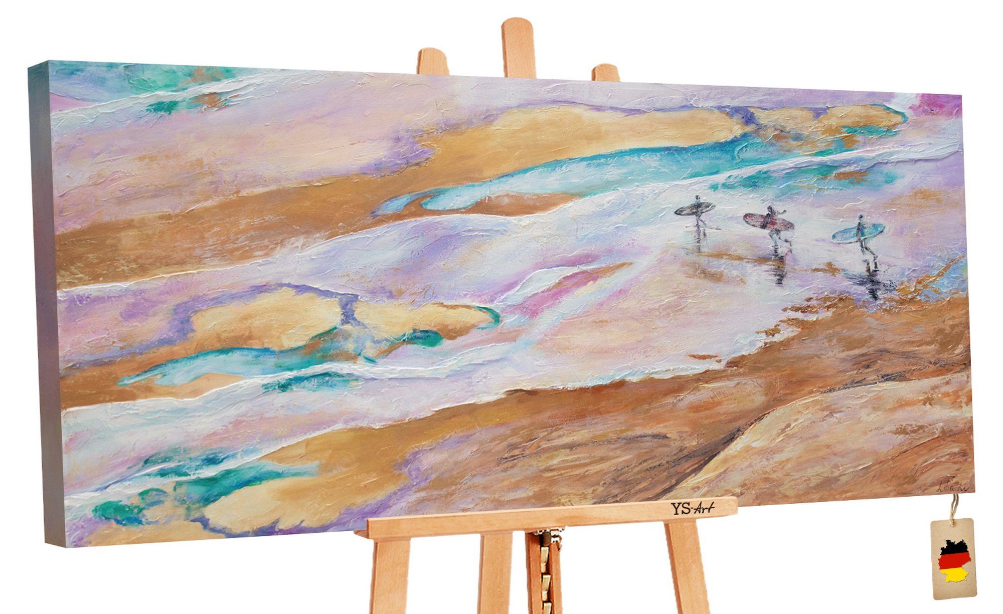 YS-Art Gemälde Meerabenteuer, Landschaft, Surfer auf Leinwand Bild Handgemalt Abstrakt Meer Strand