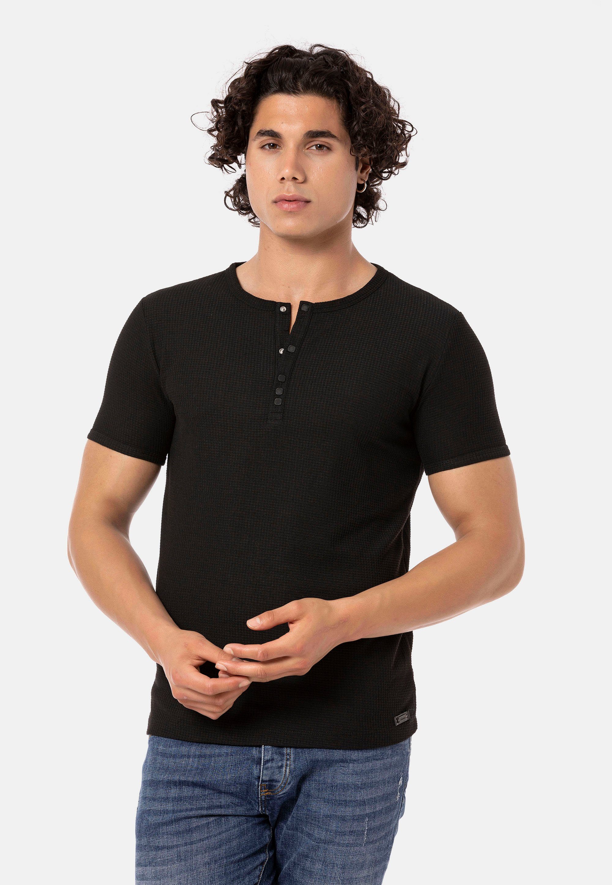 RedBridge T-Shirt Wallasey mit stylischer Knopfleiste schwarz