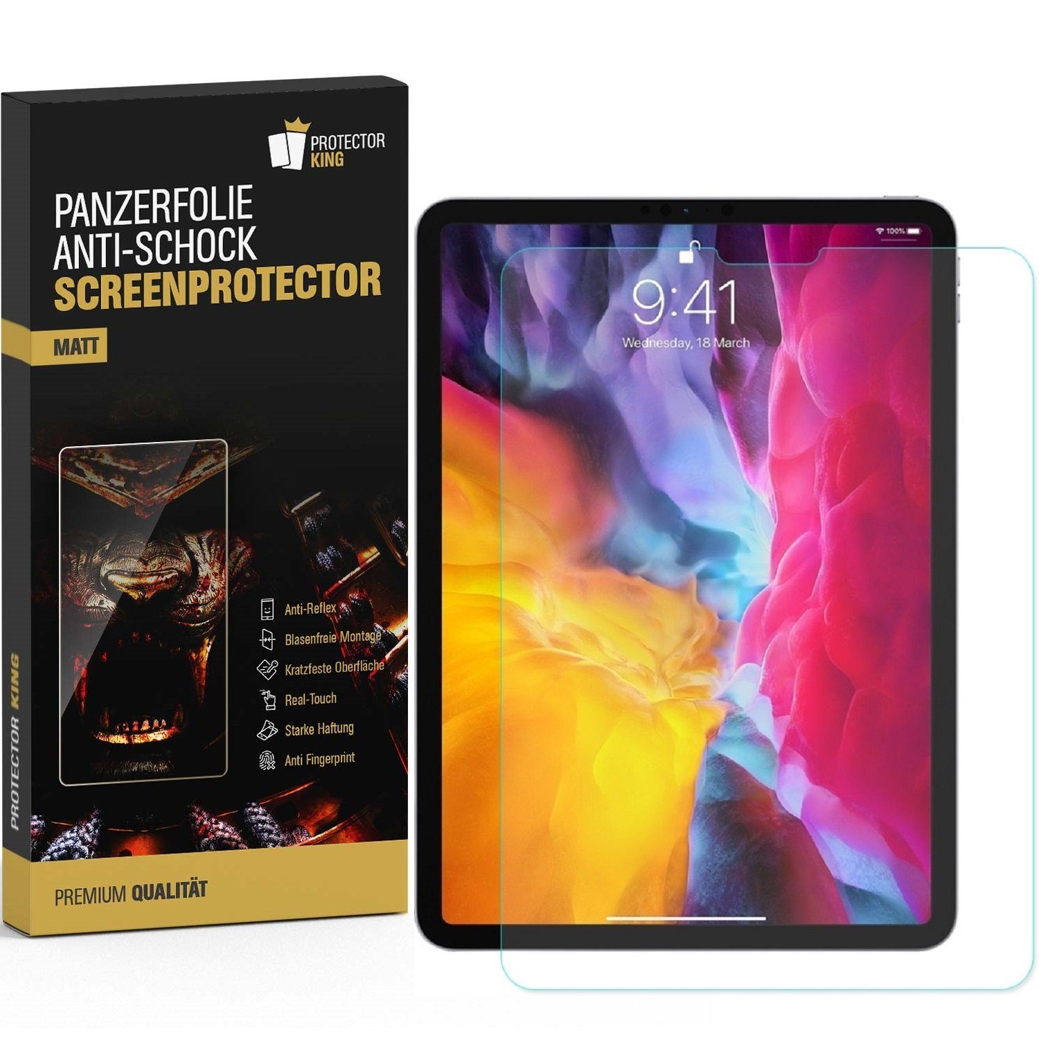 Protectorking Schutzfolie 1x Tablet Panzerfolie für iPad Pro 11 inch 2018, (1-Stück, 1-Set), NANO Panzerfolie aus Robusten PET Material ANTI REFLEX MATT