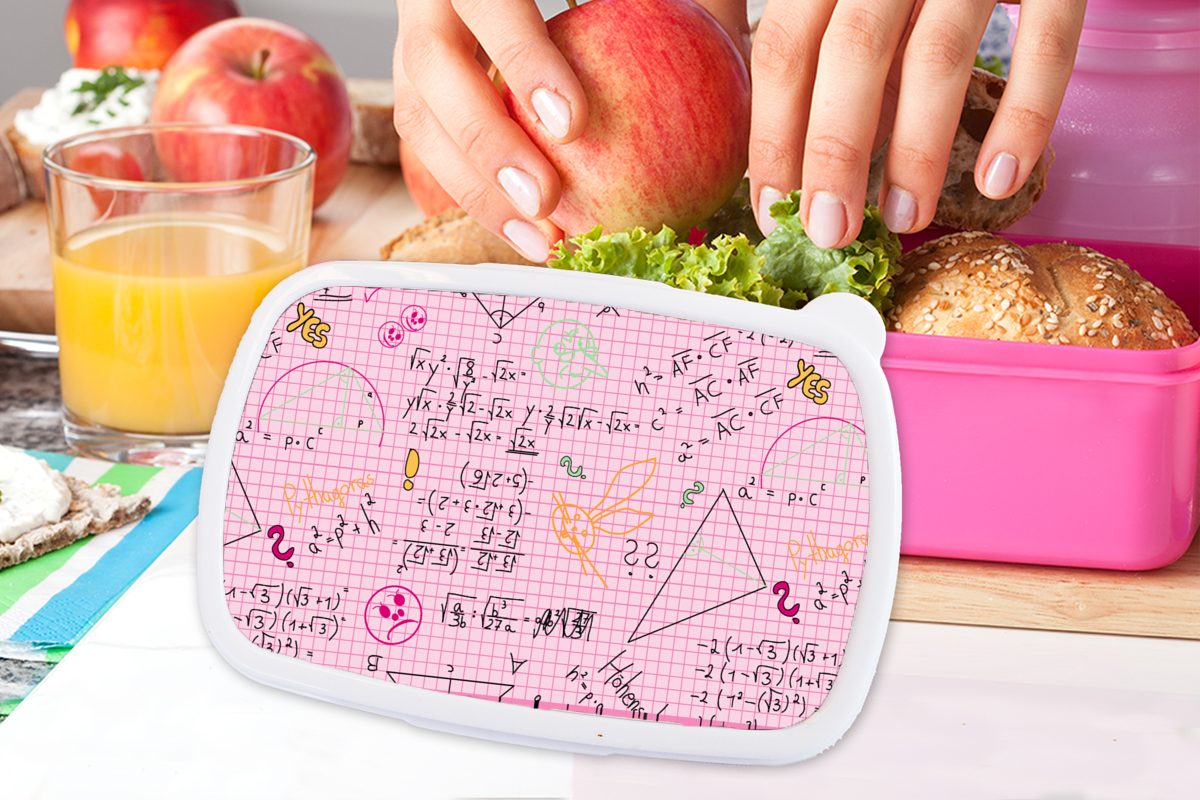 rosa - Kritzelei Kinder, Kunststoff, Muster, Regenbogen - Mathematik Snackbox, für Geometrie Lunchbox Brotdose Mädchen, Erwachsene, MuchoWow - (2-tlg), Kunststoff - Brotbox