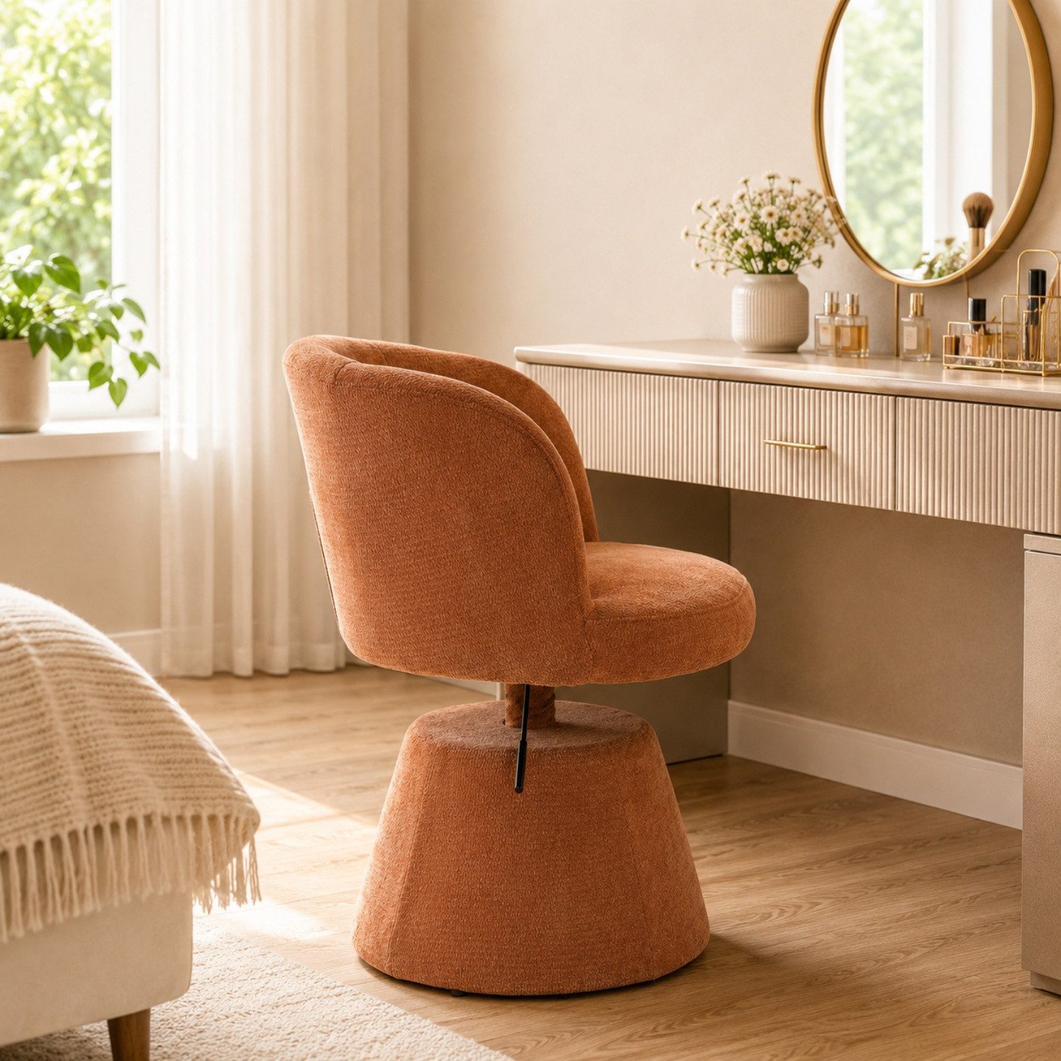 ANYSUN Polsterstuhl Bürostuhl Drehstuhl Stuhl, Schminkstuhl mit Armlehnen, (Höhenverstellbarer, um 360° drehbarer Barhocker,runder Esszimmerstuhl mit Chenille-Bezug, 1 St), ergonomischer Akzentstuhl für Schlafzimmer, Kücheninsel und Bar