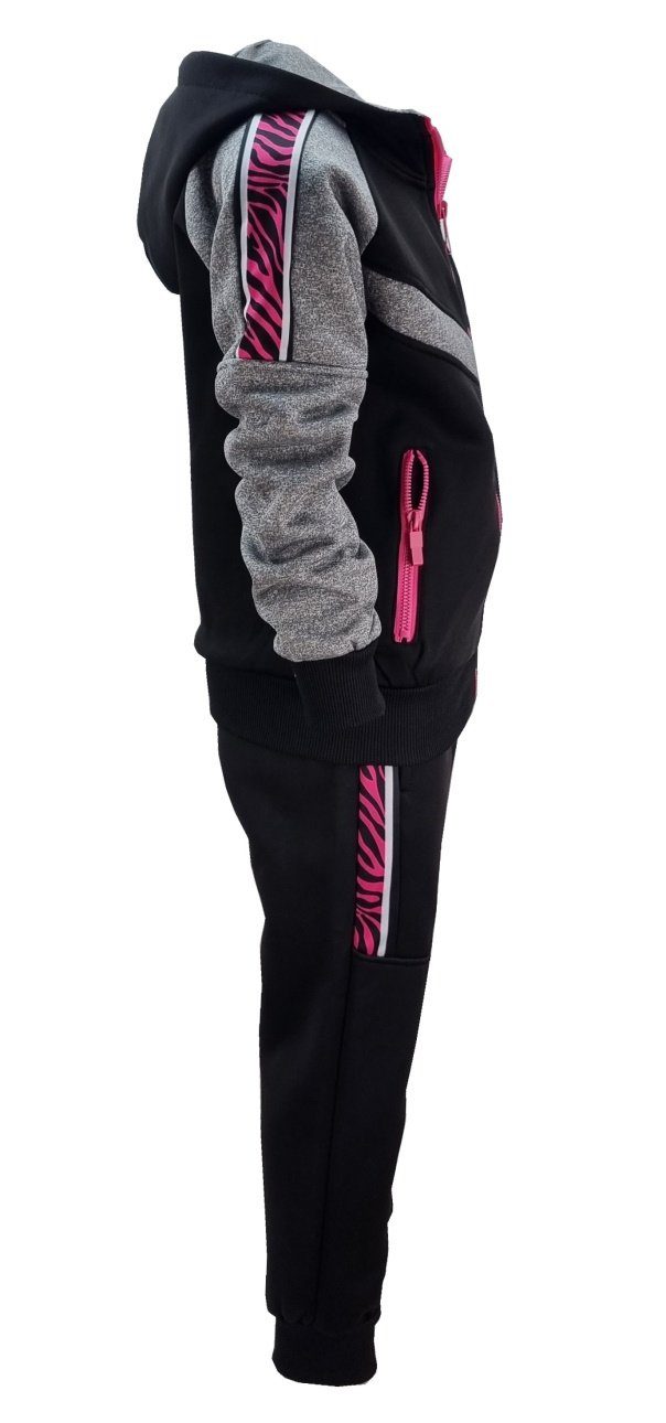 Sweatanzug Girls Kapuzen Freizeitset, + MF269 Sweatanzug, Schwarz/Pink Jacke Fashion Jogginghose, gefüttert,