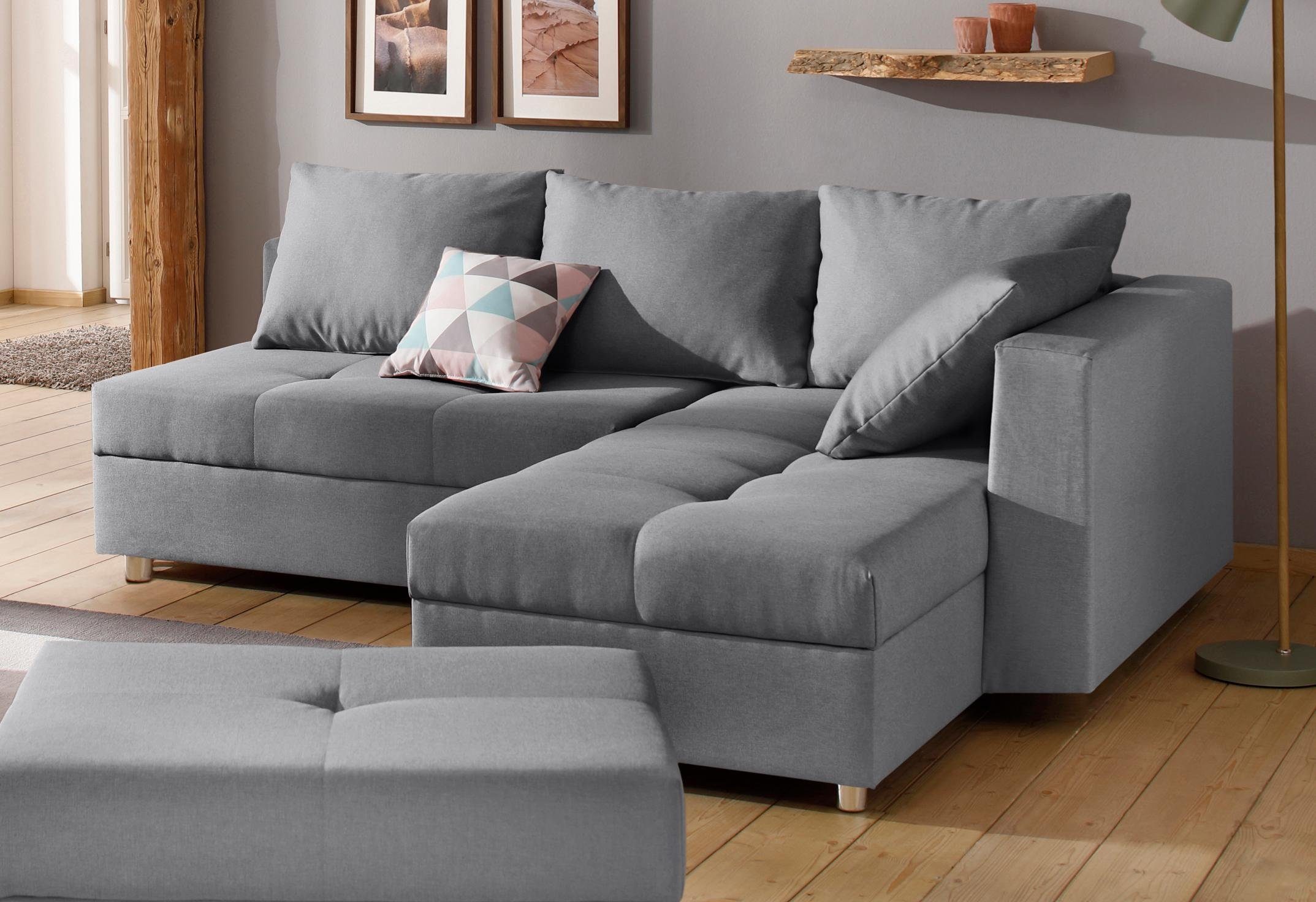 Home affaire Ecksofa Italia L-Form, B: 217 cm, Schlaffunktion, Bettkasten, Federkern, frei stellbar, mit Zierkissen, Gästebettfunktion
