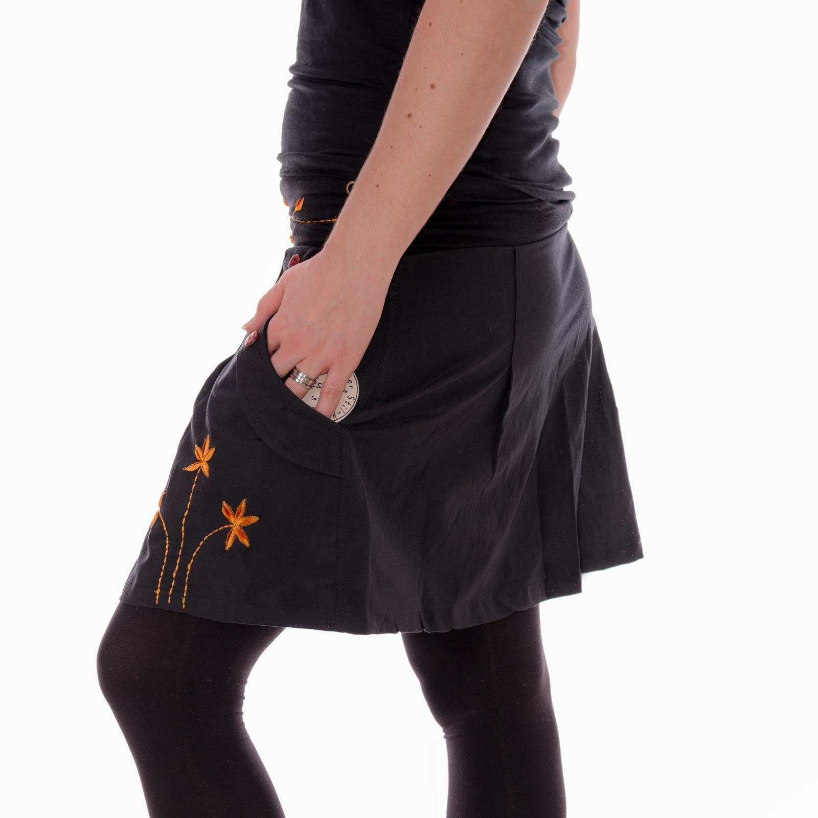 Vishes Minirock Bestickter Baumwollrock mit Blumen Cacheur, Ethno, Hippie, Goa, Boho Style