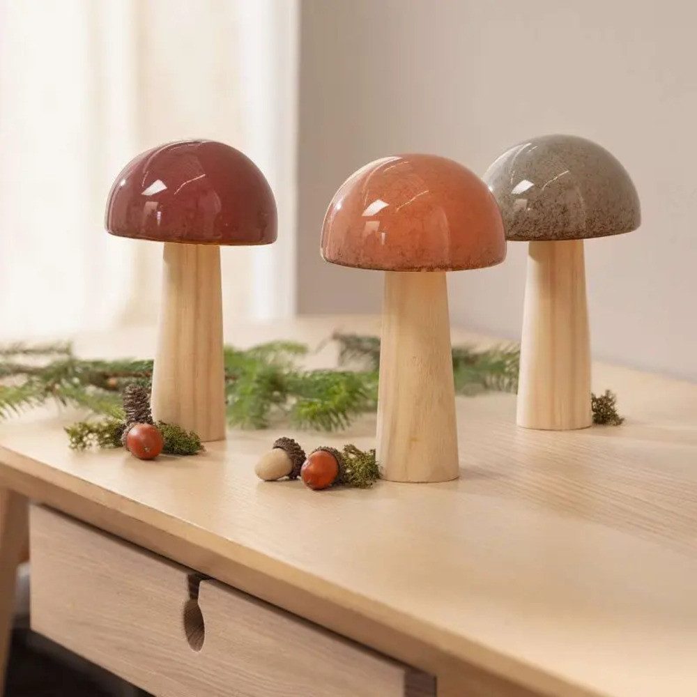 Home-trends24.de Dekoobjekt Pilz Pilze glänzend Herbst Garten Deko Halloween 3er-Set (3 St)