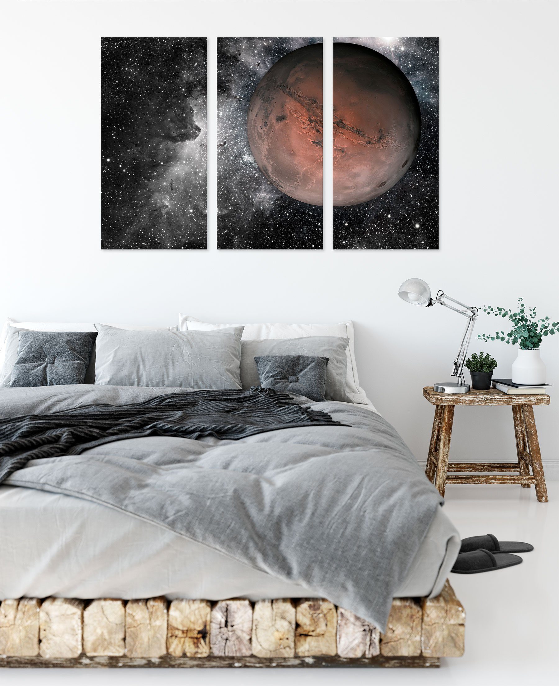 Zackenaufhänger Mars Pixxprint im im Leinwandbild St), bespannt, Weltall, Mars (1 inkl. Weltall fertig (120x80cm) Leinwandbild 3Teiler