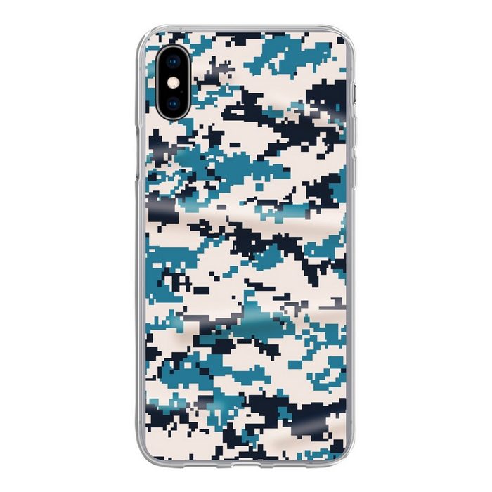 MuchoWow Handyhülle Blaues und weißes Camouflage-Muster Handyhülle Apple iPhone Xs Smartphone-Bumper Print Handy