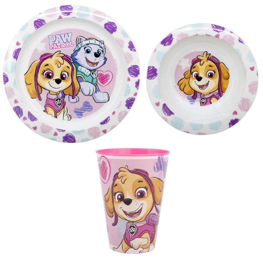 PAW PATROL Kindergeschirr-Set Paw Patrol Skye Everest Kinder Geschirr-Set 3 teilig (3-tlg), 1 Personen, BPA-Frei, XL Becher Teller Schüssel