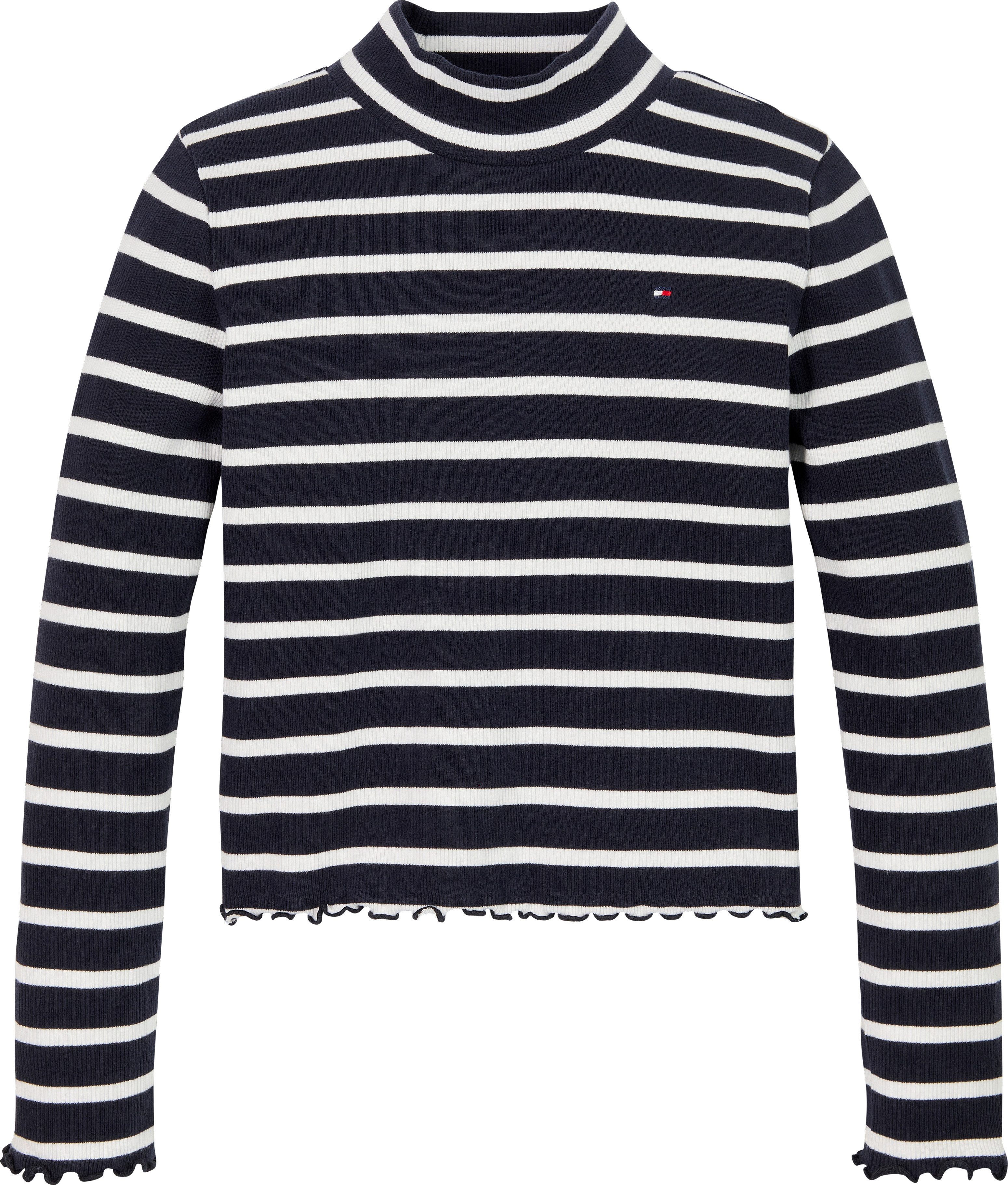 Tommy Hilfiger Langarmshirt MOCK NECK RIB TOP LS im Streifendesign, mit Babylock-Saum