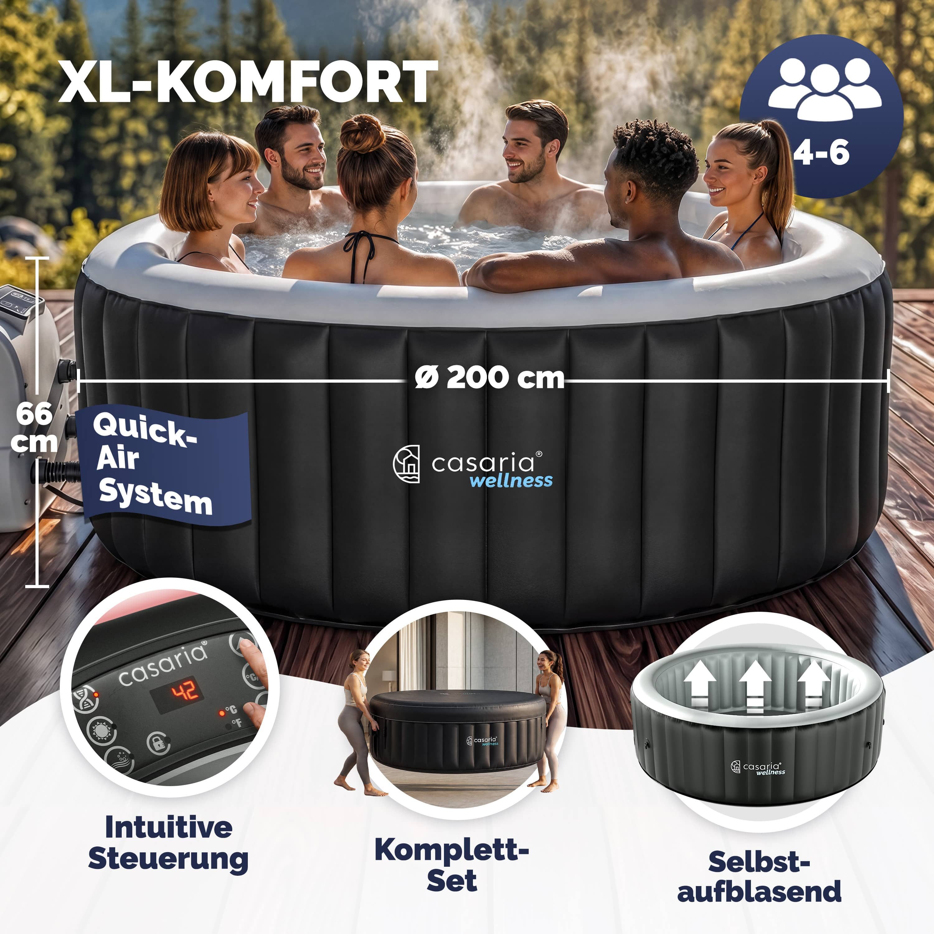 Casaria Whirlpool, aufblasbar 6 Personen winterfest Spa Pool Outdoor Hot Tub bis 42°Crund