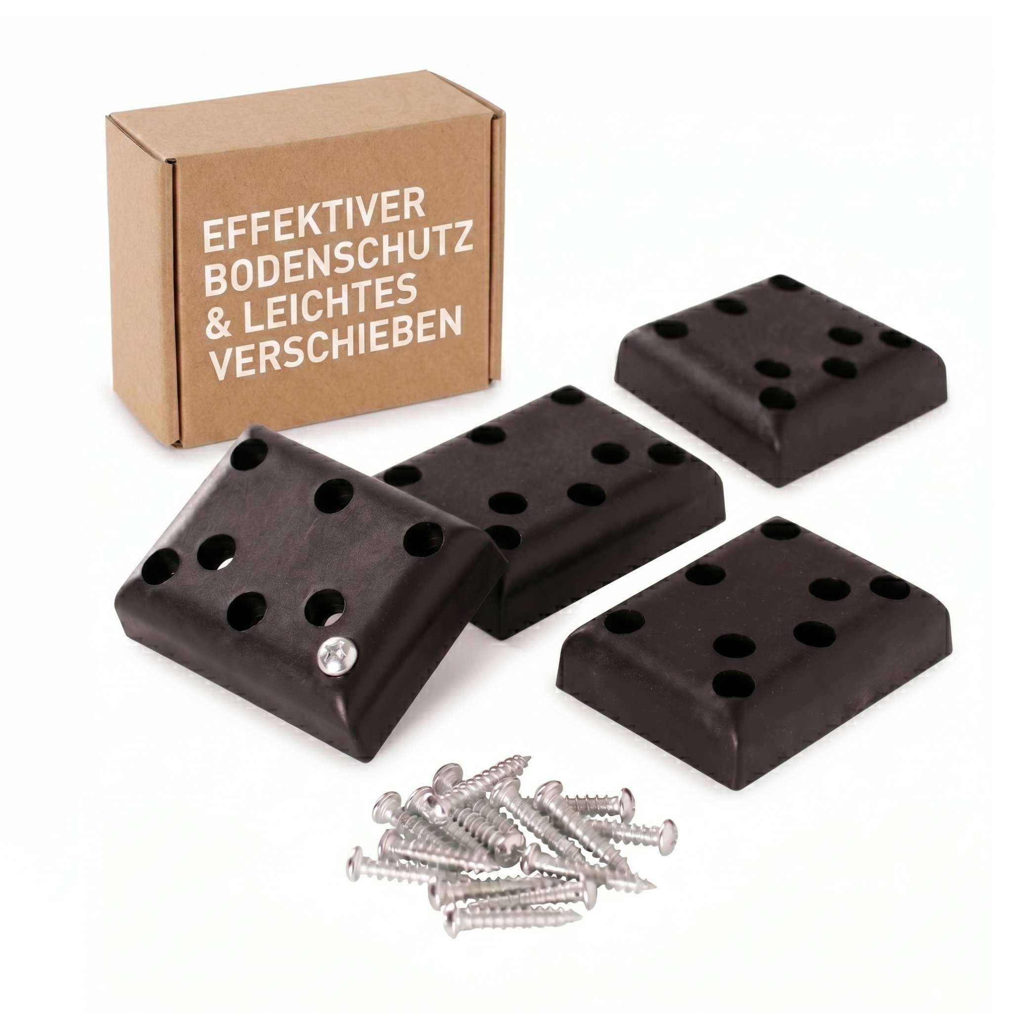MR.DEKO Strandkorb PE Gleiter Strandkorb Bodenschutz 4er Set, BxTxH: 5x7x2 cm, Für alle handelsüblichen Strandkörbe geeignet, (4er-Set, 4-tlg., 4 PE Gleiter inklusive Schrauben), PE Gleiter mit Bodenschutz für Terrasse und Balkon