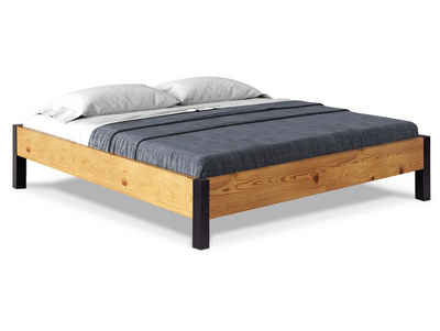 Moebel-Eins Massivholzbett, CURBY Bett Metallfuß, ohne Kopfteil, Material Massivholz, rustikale Altholzoptik, Fichte