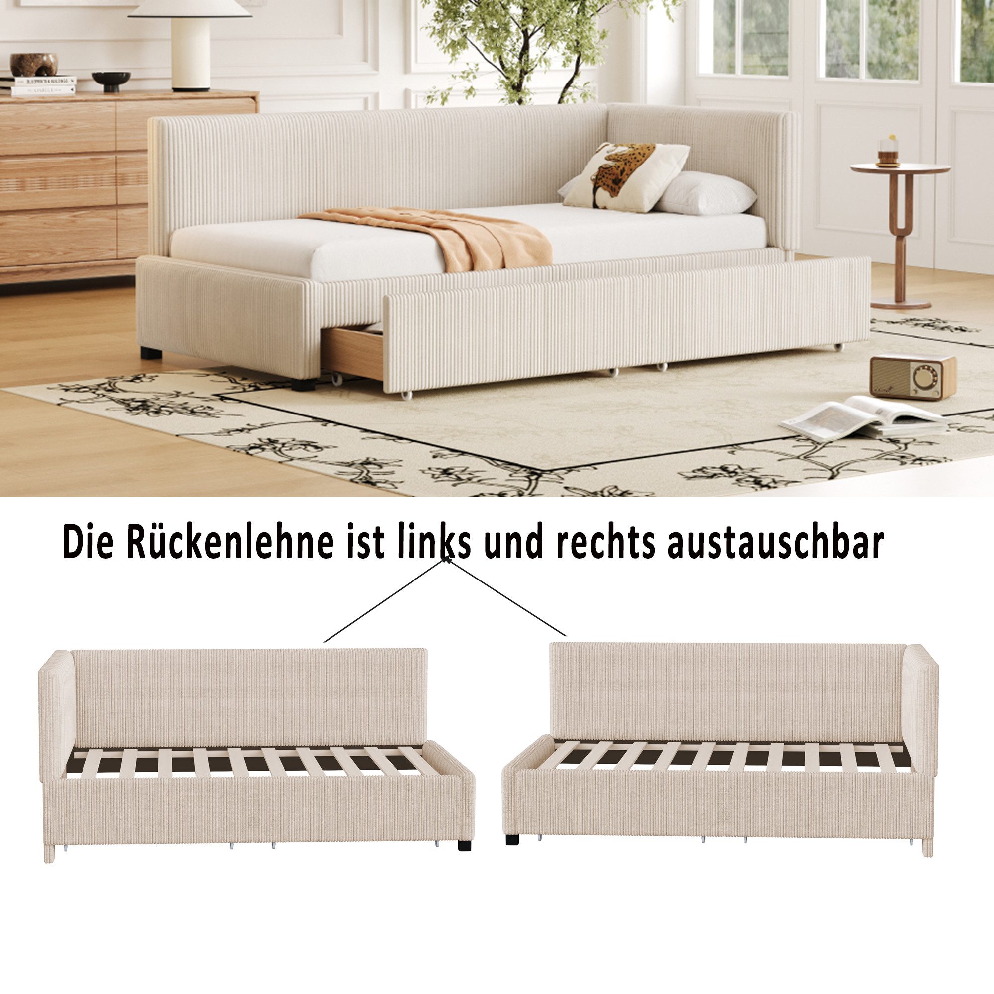 Merax Daybett (1 tlg), Polsterbett Schlafsofa 90x200cm mit Stauraumschubladen,Samt Tagesbett