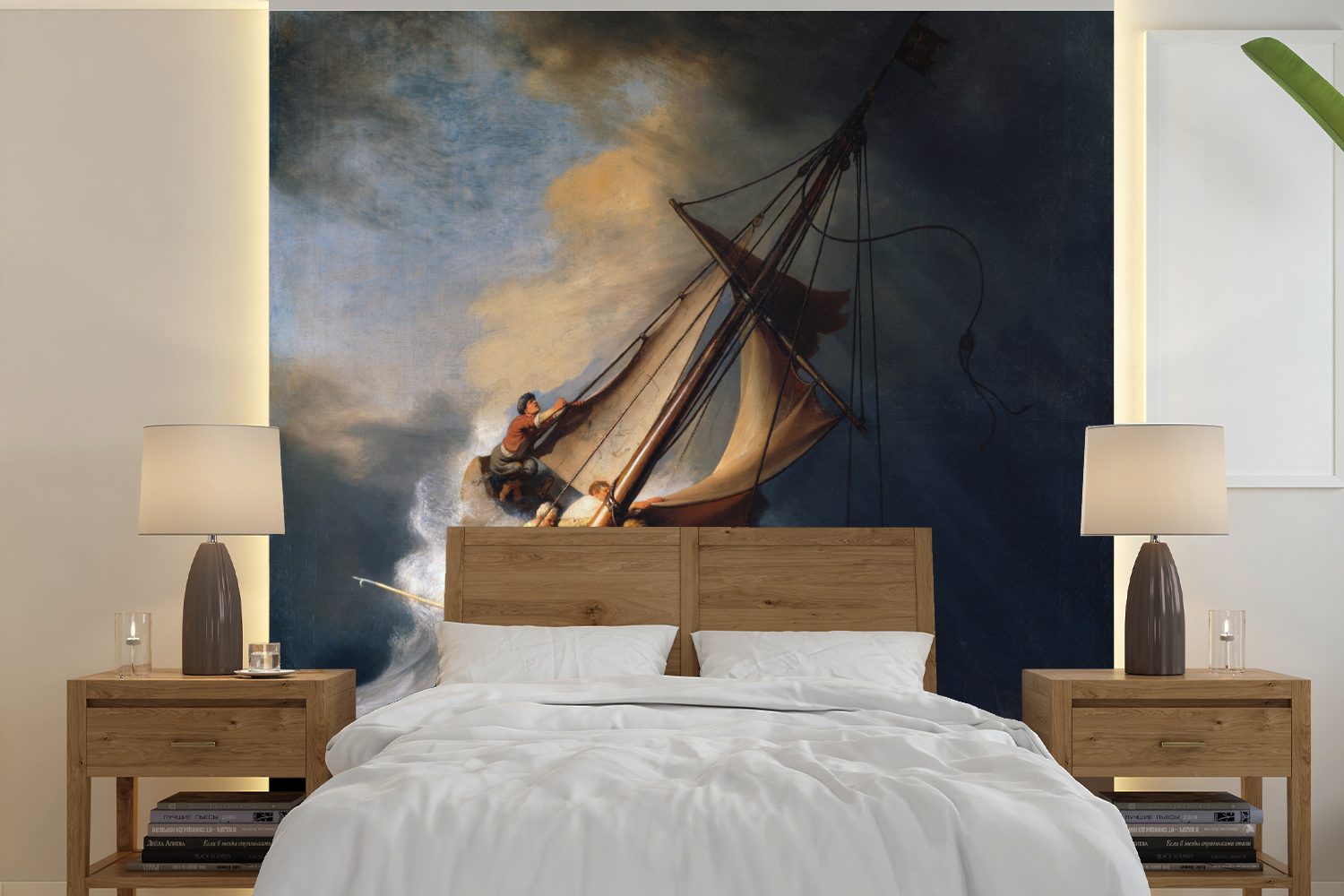 MuchoWow Fototapete Der Sturm auf dem See Genezareth - Gemälde von Rembrandt van Rijn, Matt, bedruckt, (5 St), Vinyl Tapete für Wohnzimmer oder Schlafzimmer, Wandtapete