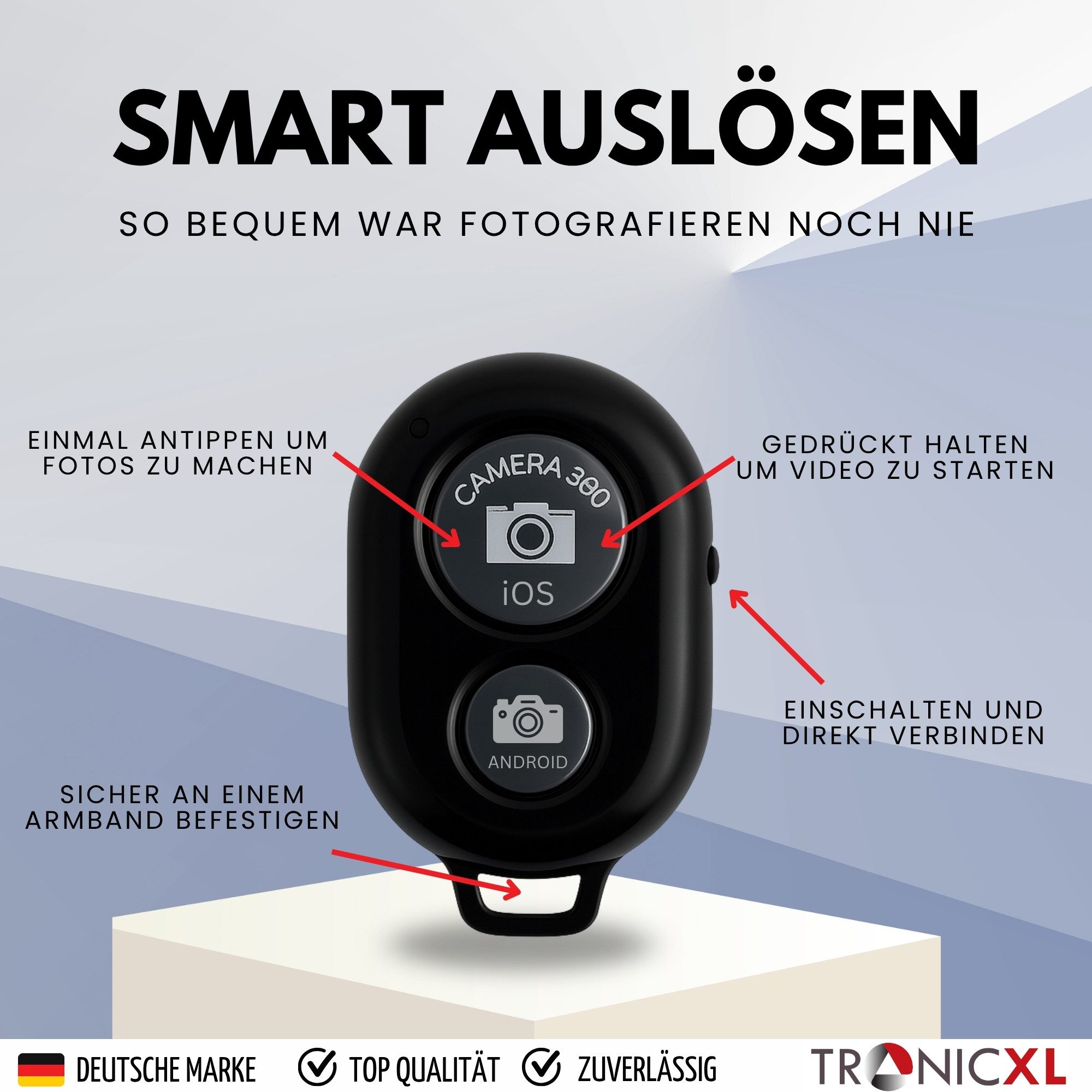 TronicXL 2 Selbstauslöser für iPhone I Android Smartphone Fernbedienung Foto Smartphone-Adapter, Video Handy Kamera auslöser Influencer
