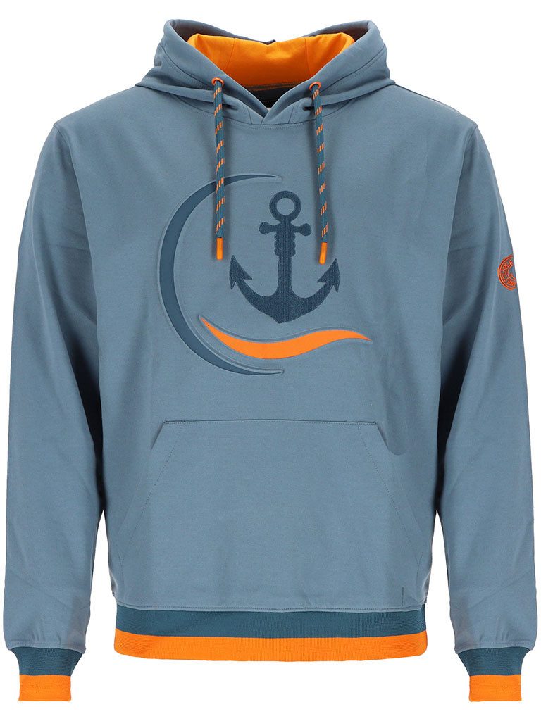 Wattlöper Kapuzenpullover 80955 Unisex Sweathoody Anker-Stickerei und Wellen- & Halbkreis-Print Hoodie Pullover mit Kapuze & Kängurutasche - Alltag, Freizeit, Urlaub