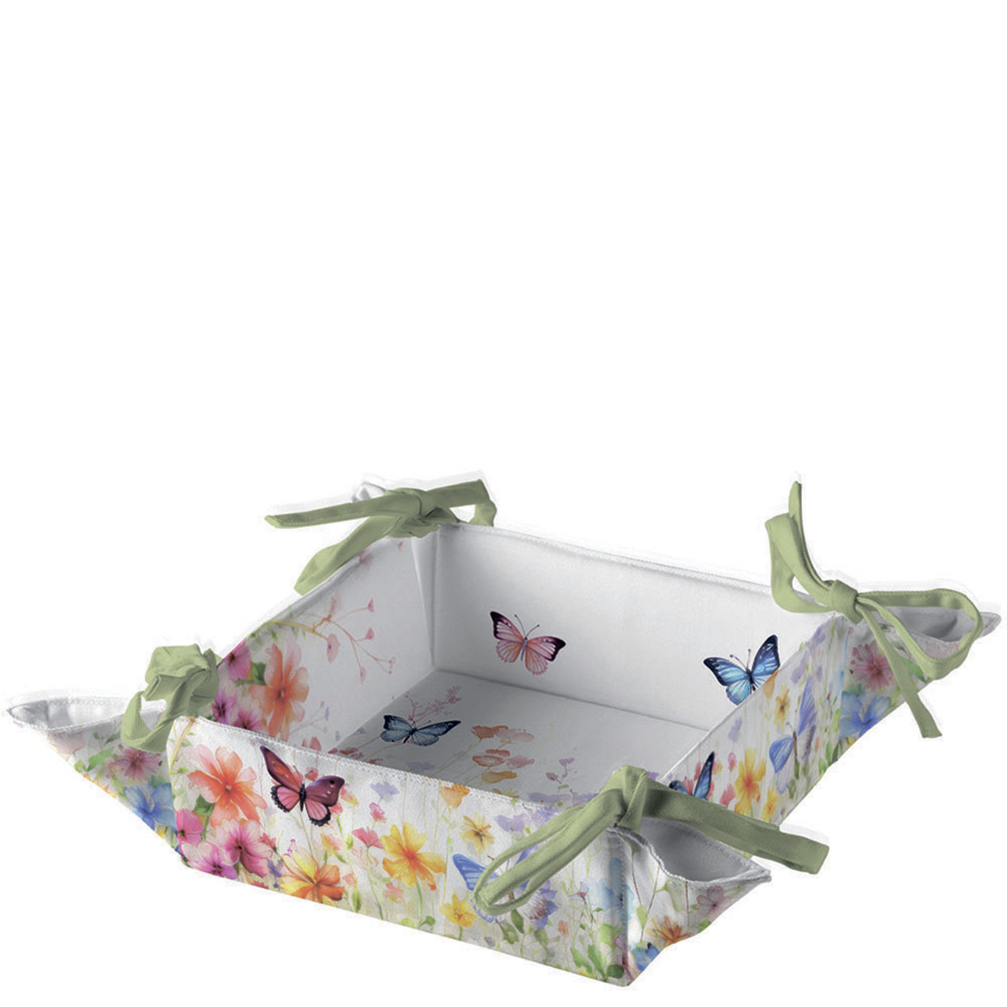 Ambiente Luxury Paper Products Brotkorb, Kunststoff, Brotkorb Baumwolle 20 x 20cm mit Schmetterlingen & Blumen Weiß / Bunt
