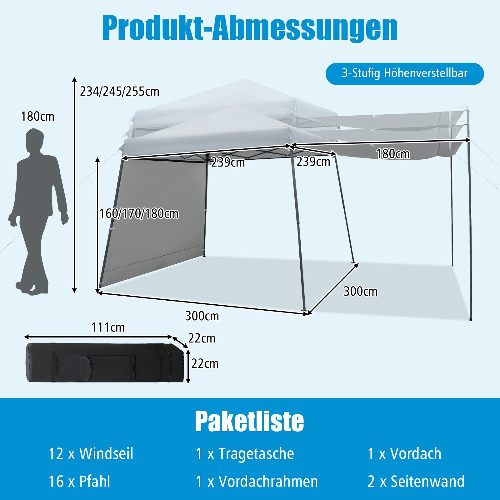 COSTWAY Faltpavillon Pop Up Pavillon, mit 2 Seitenteilen, mit Seitenwänden & Markisen