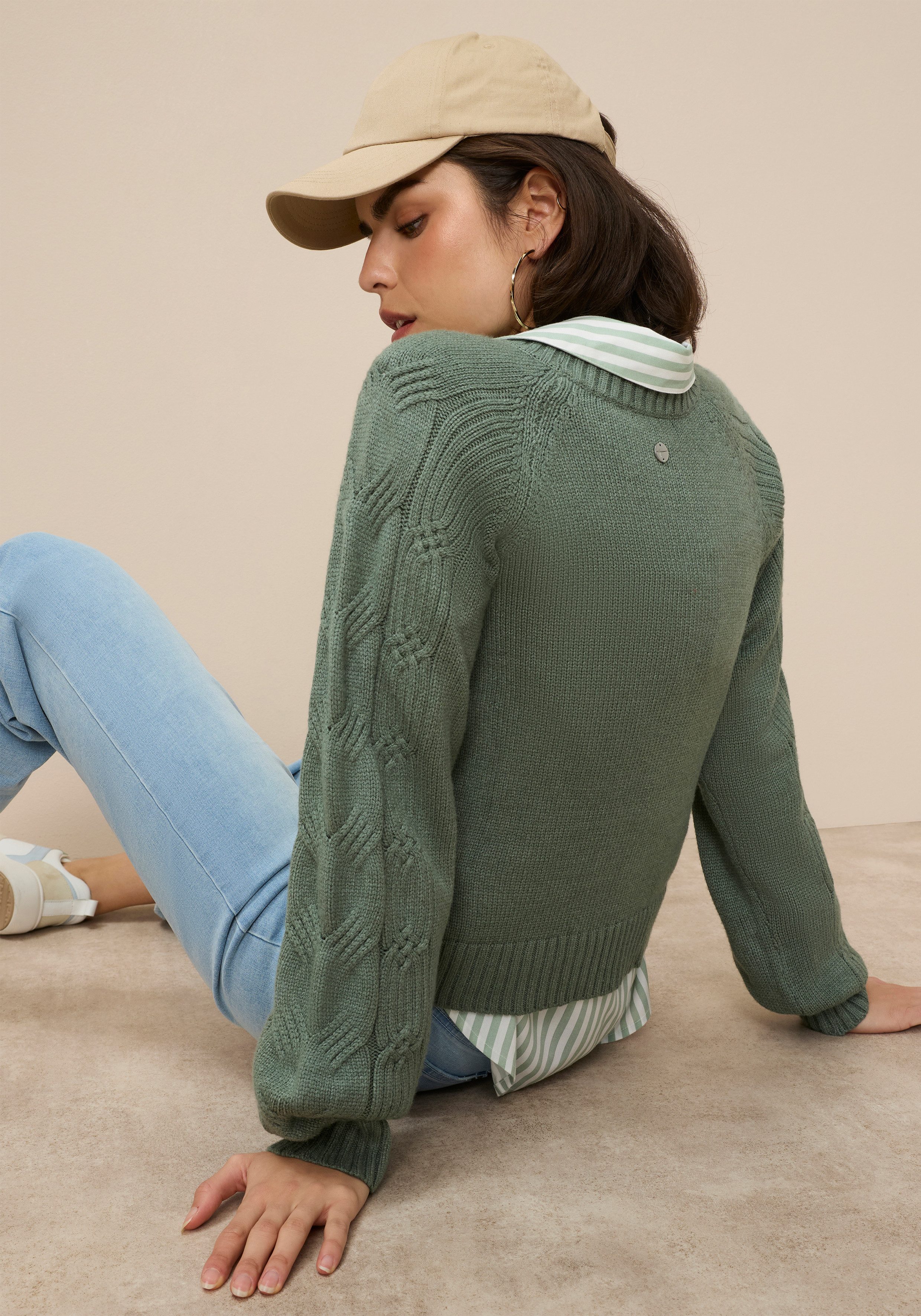 Tamaris Strickpullover mit Rundhals-Ausschnitt und Zopfmuster