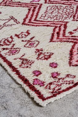 Wollteppich Salemia, carla&marge, geknüpfter Teppich (100 % Wolle), 170x240cm, mit Boho-Muster in Beige, Rot und Rosa, kuscheliger Hochflor, rechteckig, Höhe: 35 mm, geeignet für Schlafzimmer und Wohnzimmer