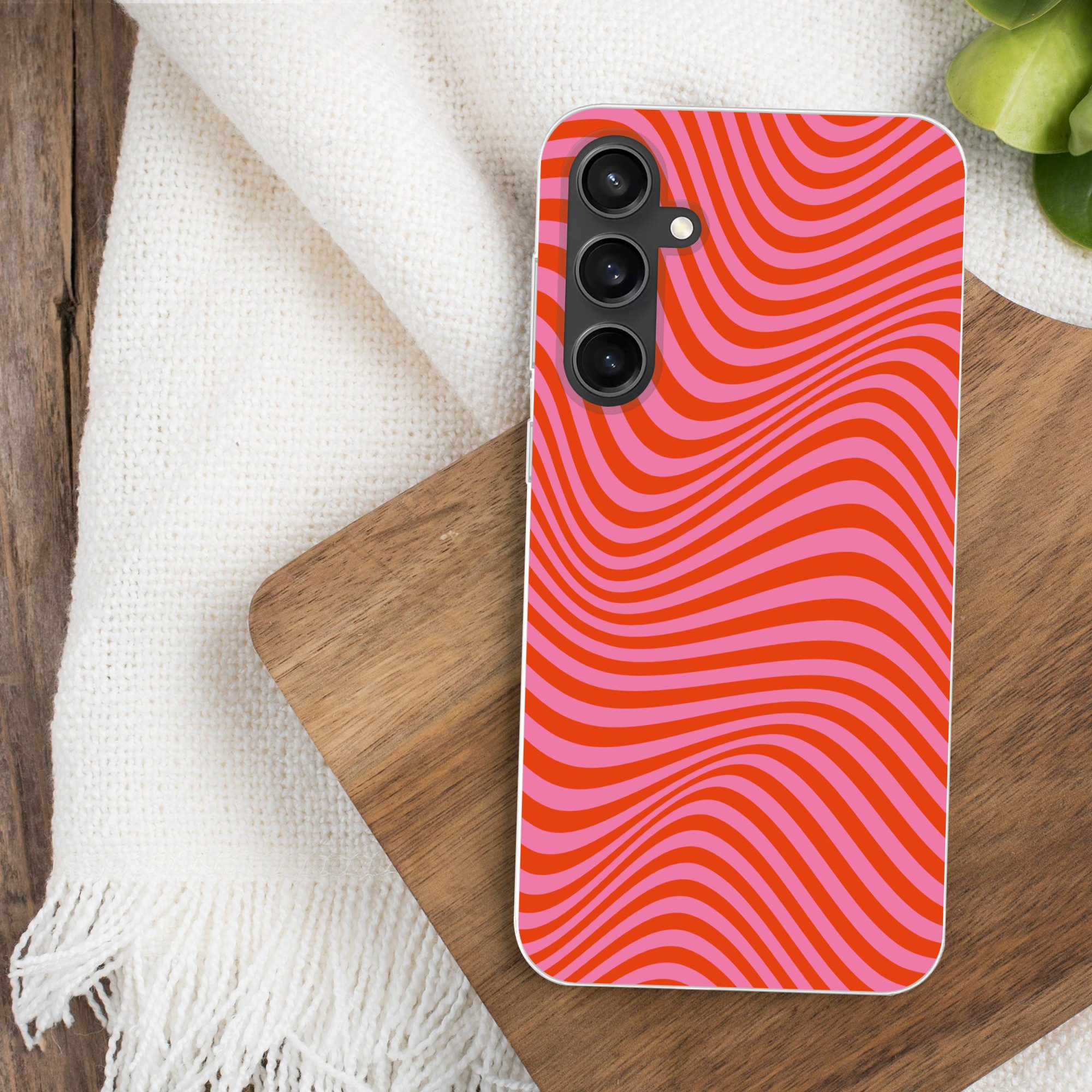MuchoWow Handyhülle für Samsung Galaxy S23 FE Wellenförmiges Muster - Rot - Rosa - Linien