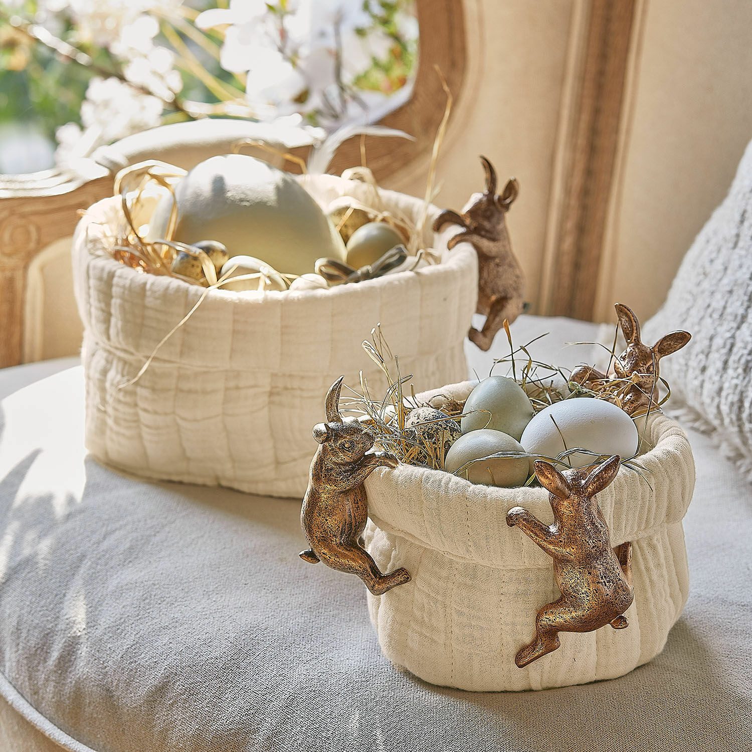Mirabeau Dekokorb Korb 2er Set Huillé creme (2er Set, 2er Set)