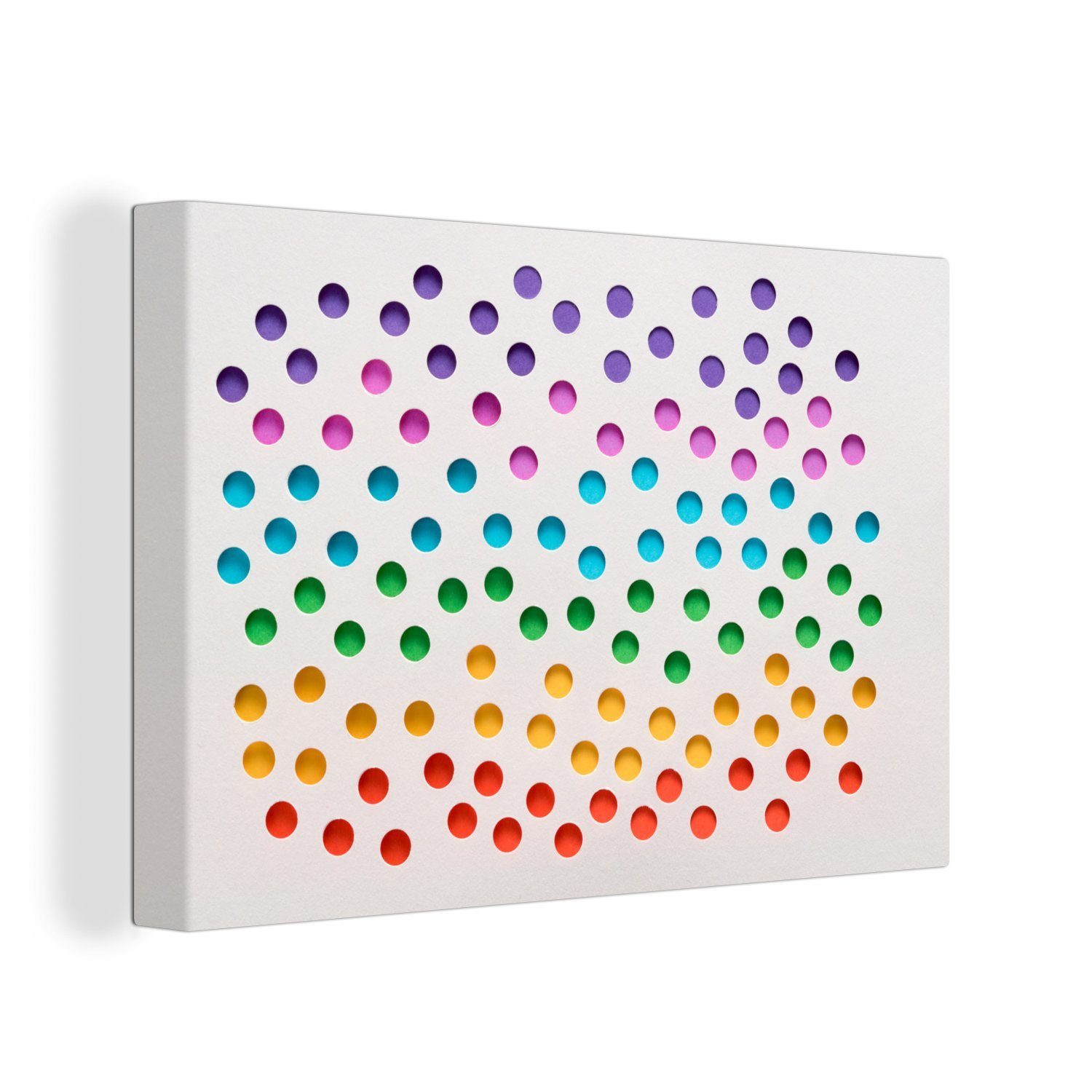 Leinwandbilder, Regenbogenfarbene Aufhängefertig, in Wandbild Löcher (1 cm Papier, weißem OneMillionCanvasses® 30x20 Leinwandbild Wanddeko, St),