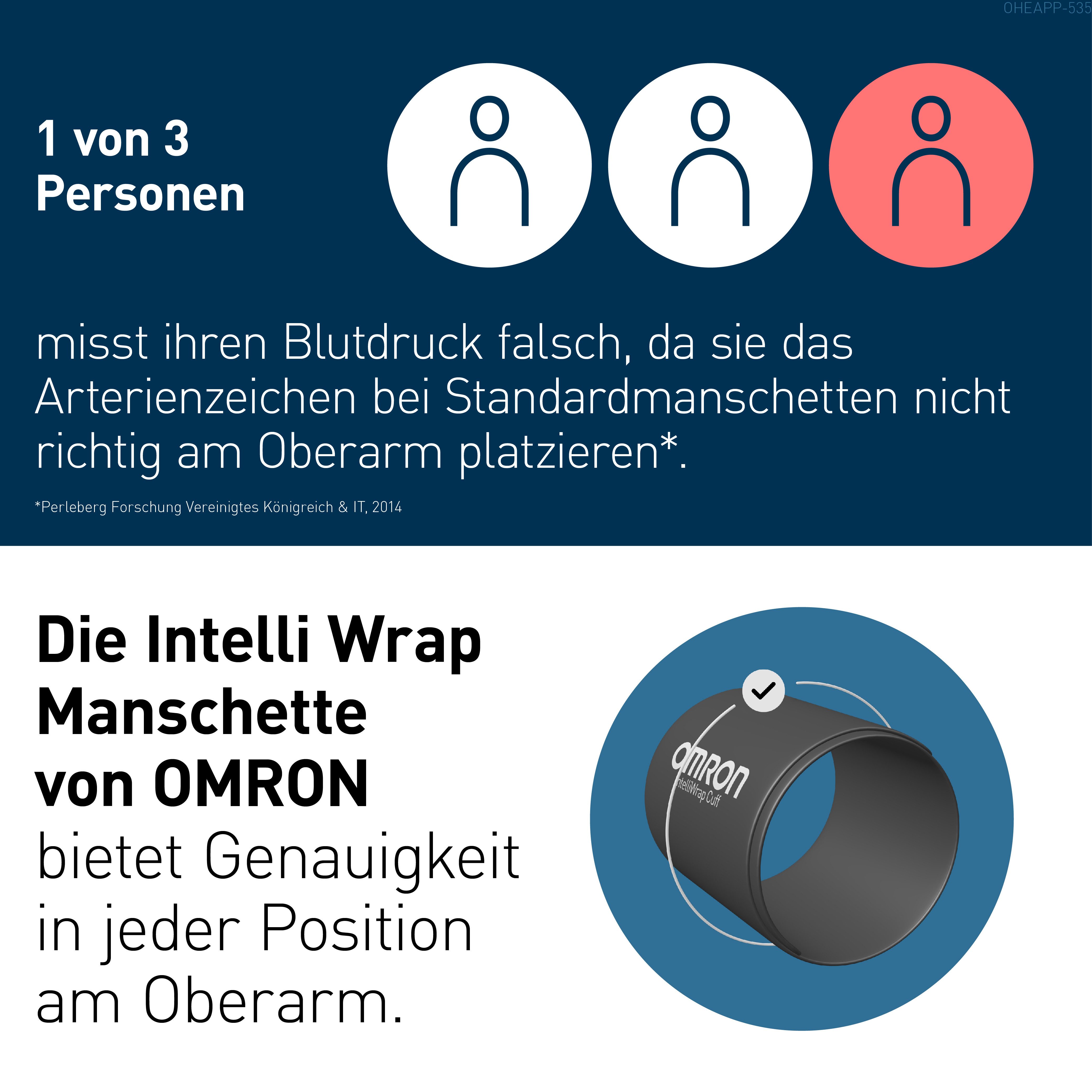 Omron Oberarm-Blutdruckmessgerät X7 Smart AFib, 2 Nutzer, mit AFib Screening bei jeder Messung und App, klinisch validiert, für Diabetiker und Schwangere, 22-42 cm Manschette