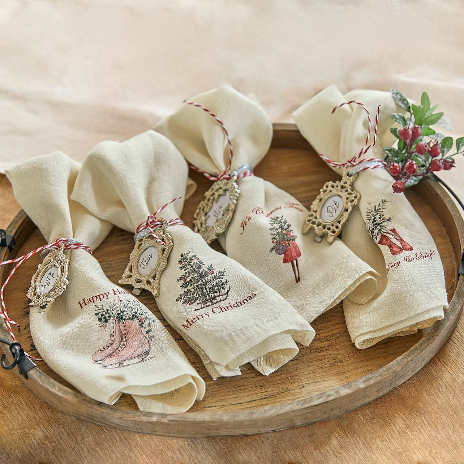 Mirabeau Stoffserviette Serviette 4er Set Merry & Bright weiß/rot