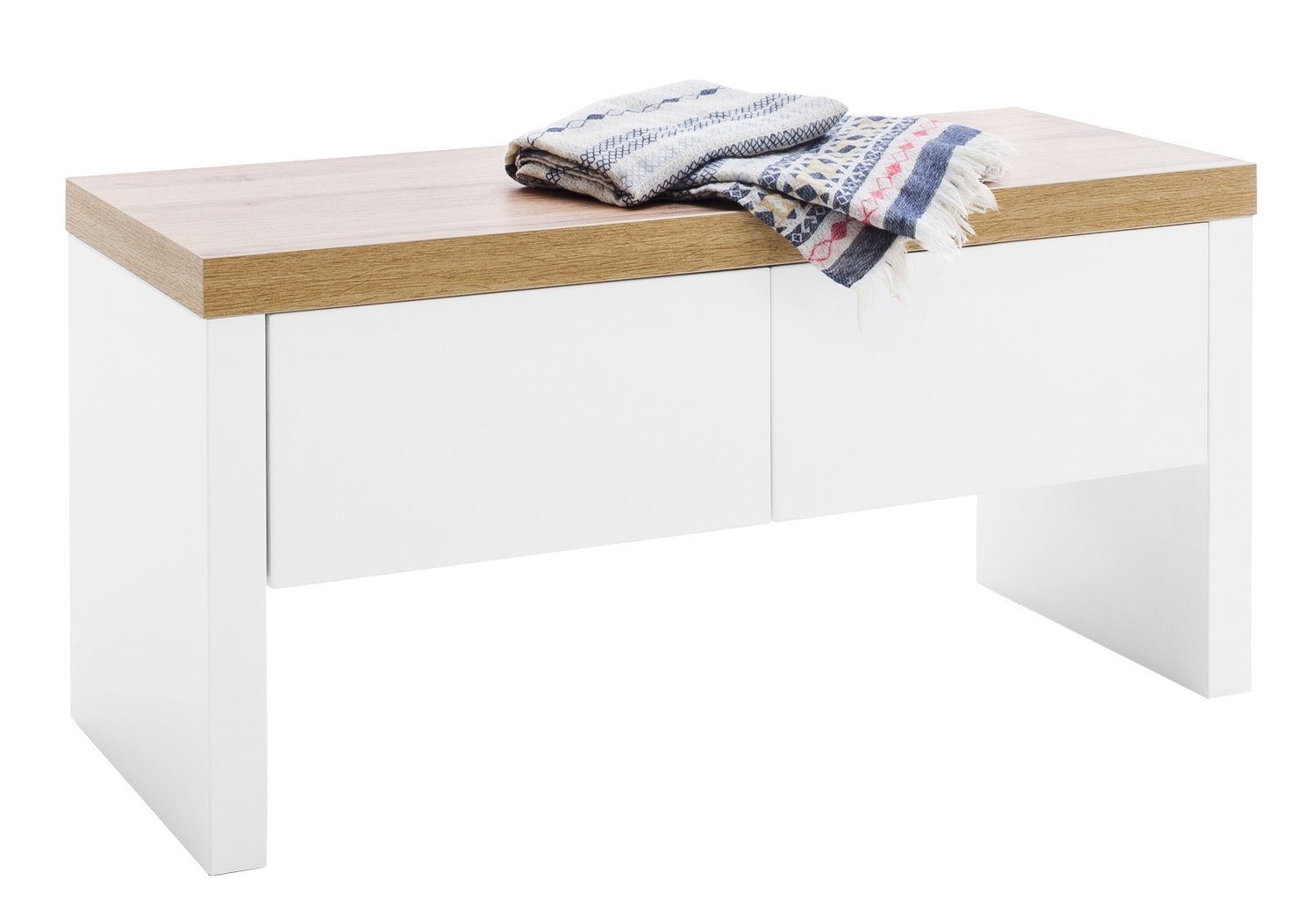 MCA furniture 2 H B Schuhbank CALI, 91 cm, 45 matt, Schubladen Dekor, Wotan Weiß Garderobenbank Eiche x